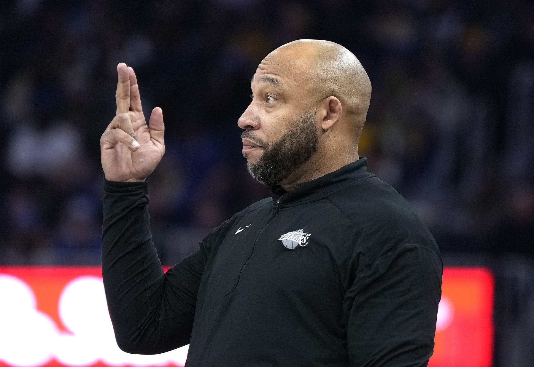 SAN FRANCISCO, CALIFORNIA - FEBRUARY 11: Head coach Darvin Ham of the Los Angeles Lakers looks on against the Golden State Warriors during the second quarter of an NBA basketball game at Chase Center on February 11, 2023 in San Francisco, California. NOTE TO USER: User expressly acknowledges and agrees that, by downloading and or using this photograph, User is consenting to the terms and conditions of the Getty Images License Agreement. (Photo by Thearon W. Henderson/Getty Images)