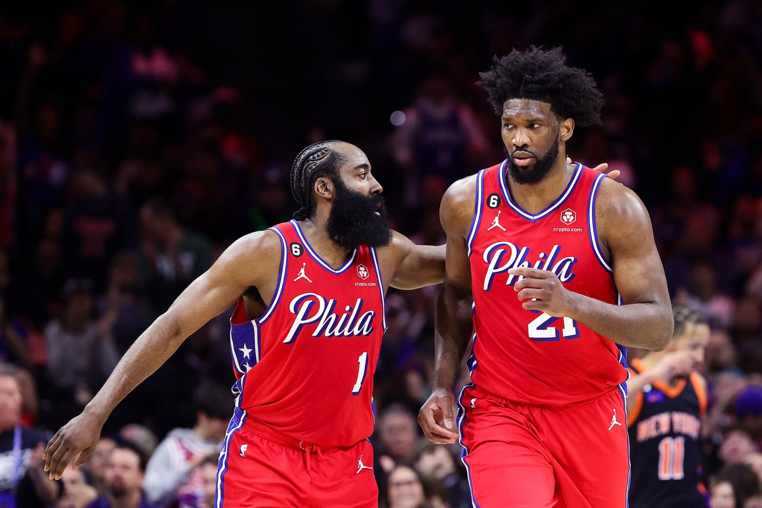 James Harden and Joel Embiid. James Harden and Joel Embiid.