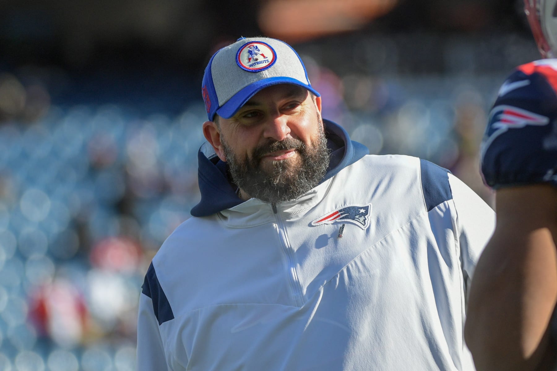 FOXBOROUGH, MA - DECEMBER 24: New England Patriots senior football advisor/offensive line coach Matt Patricia looks on during the warm-up period prior to a game between the New England Patriots and the Cincinnati Bengals on December 24, 2022, at Gillette Stadium in Foxborough, Massachusetts. (Photo by Erica Denhoff/Icon Sportswire via Getty Images)