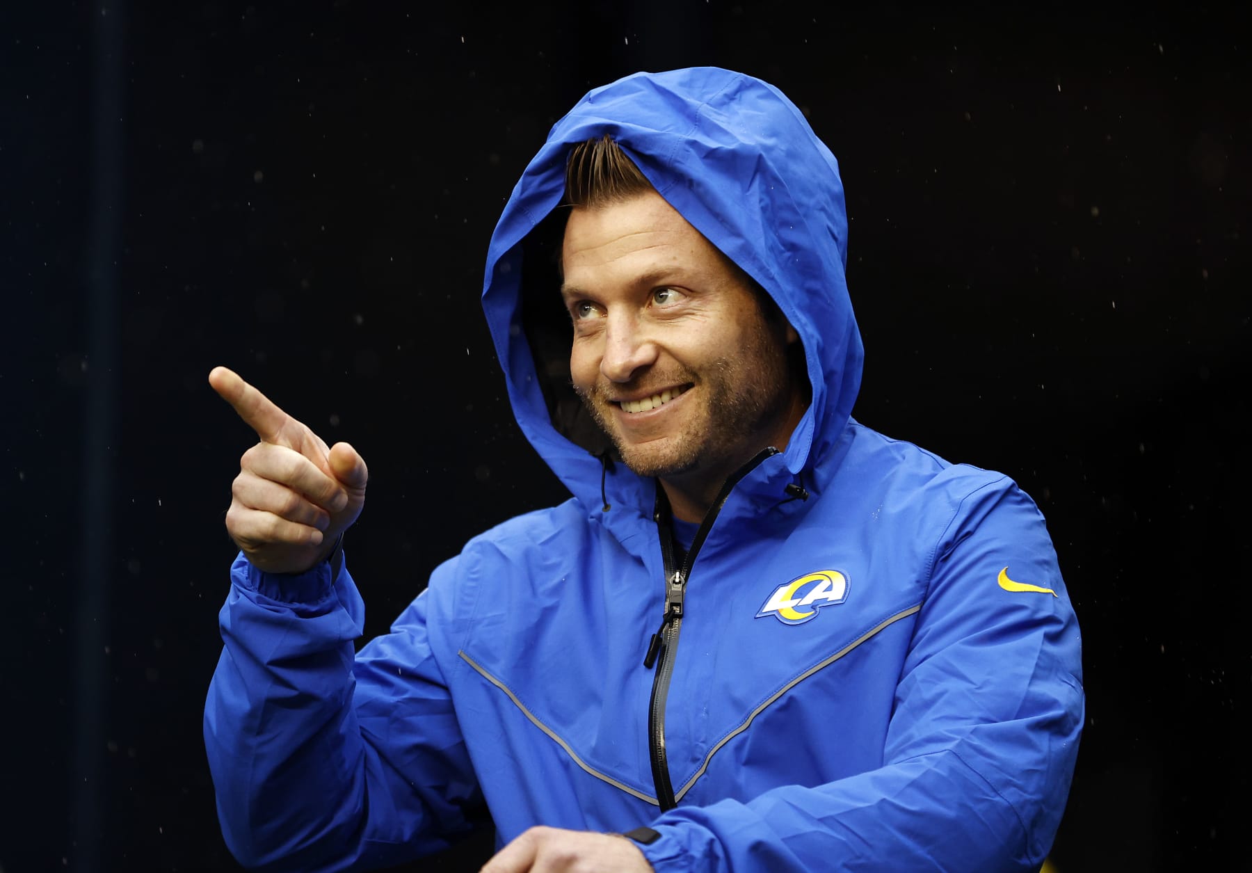 SEATTLE, WASHINGTON - JANUARY 08: Head coach Sean McVay of the Los Angeles Rams reacts as he takes the field prior to the game against the Seattle Seahawks at Lumen Field on January 08, 2023 in Seattle, Washington. (Photo by Steph Chambers/Getty Images)