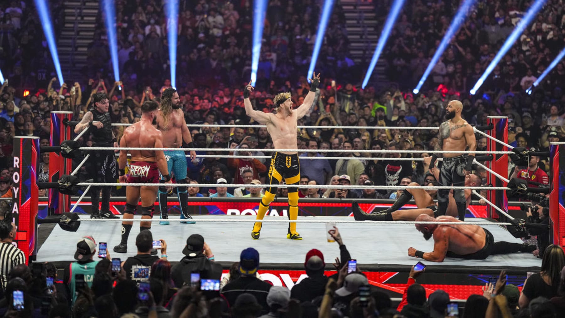Logan Paul and Seth Rollins in the Royal Rumble match. 