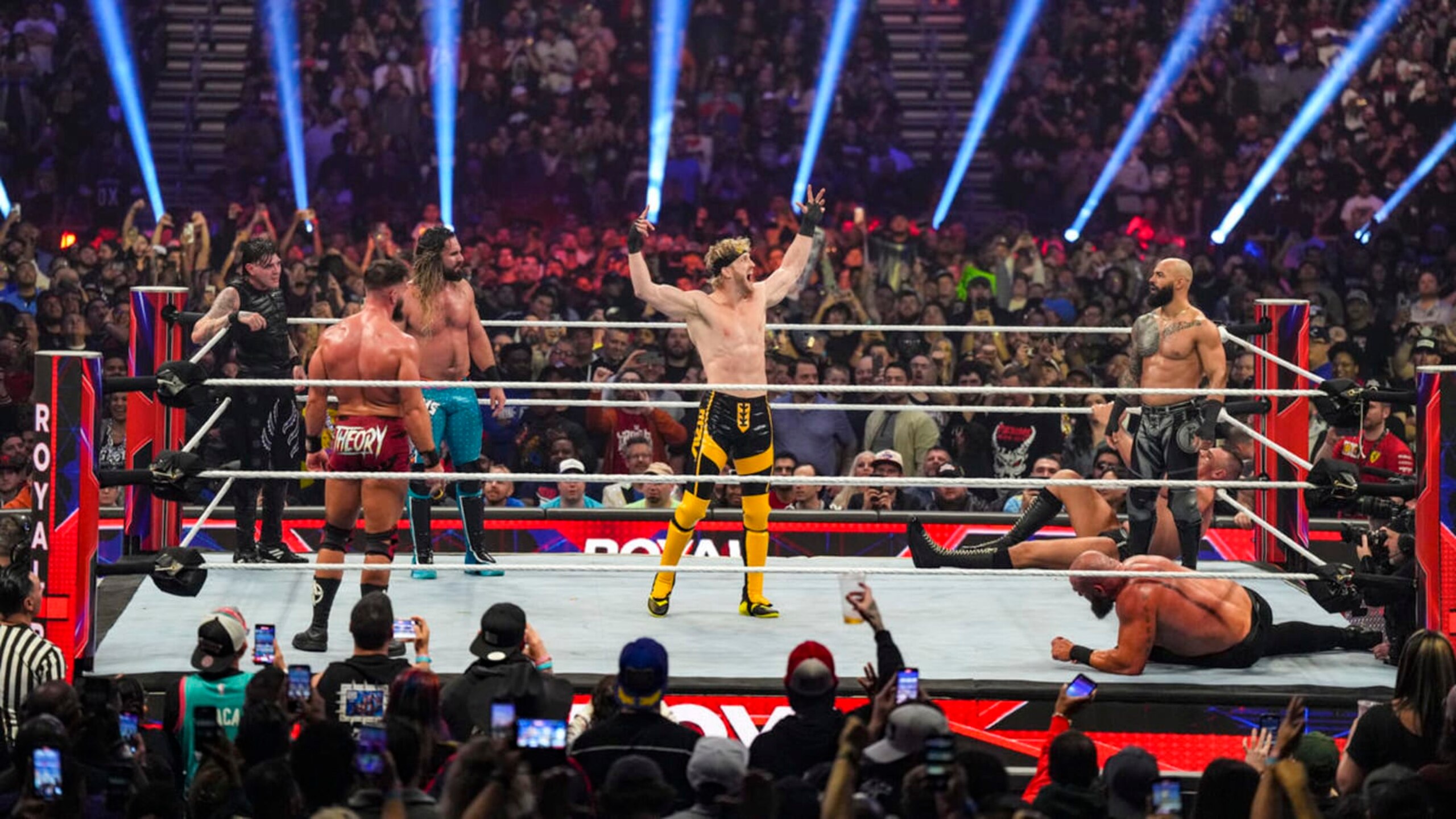 Logan Paul and Seth Rollins in the Royal Rumble match. Logan Paul and Seth Rollins in the Royal Rumble match.