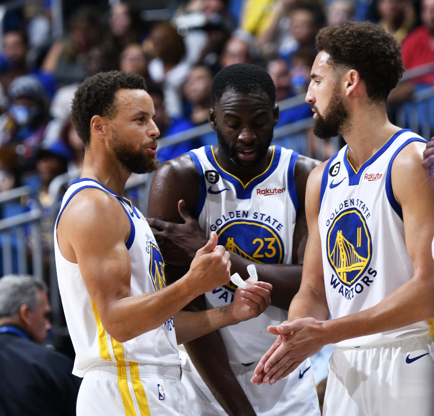 Stephen Curry, Draymond Green and Klay Thompson