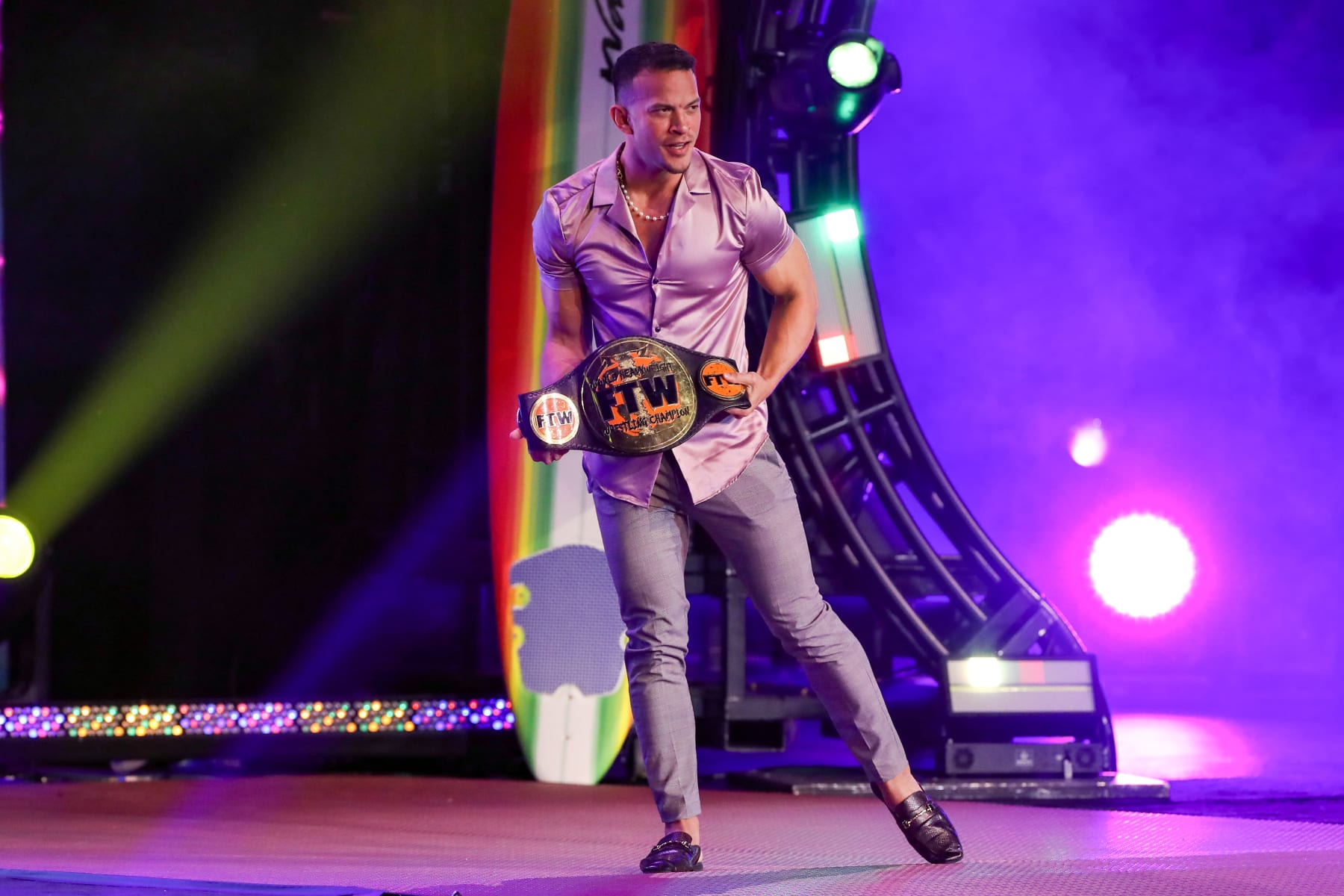 CLEVELAND, OH - JANUARY 26: Ricky Starks holds the FTW championship belt during the AEW Dynamite - Beach Break taping on January 26, 2022, at the Wolstein Center in Cleveland, OH. (Photo by Frank Jansky/Icon Sportswire via Getty Images)