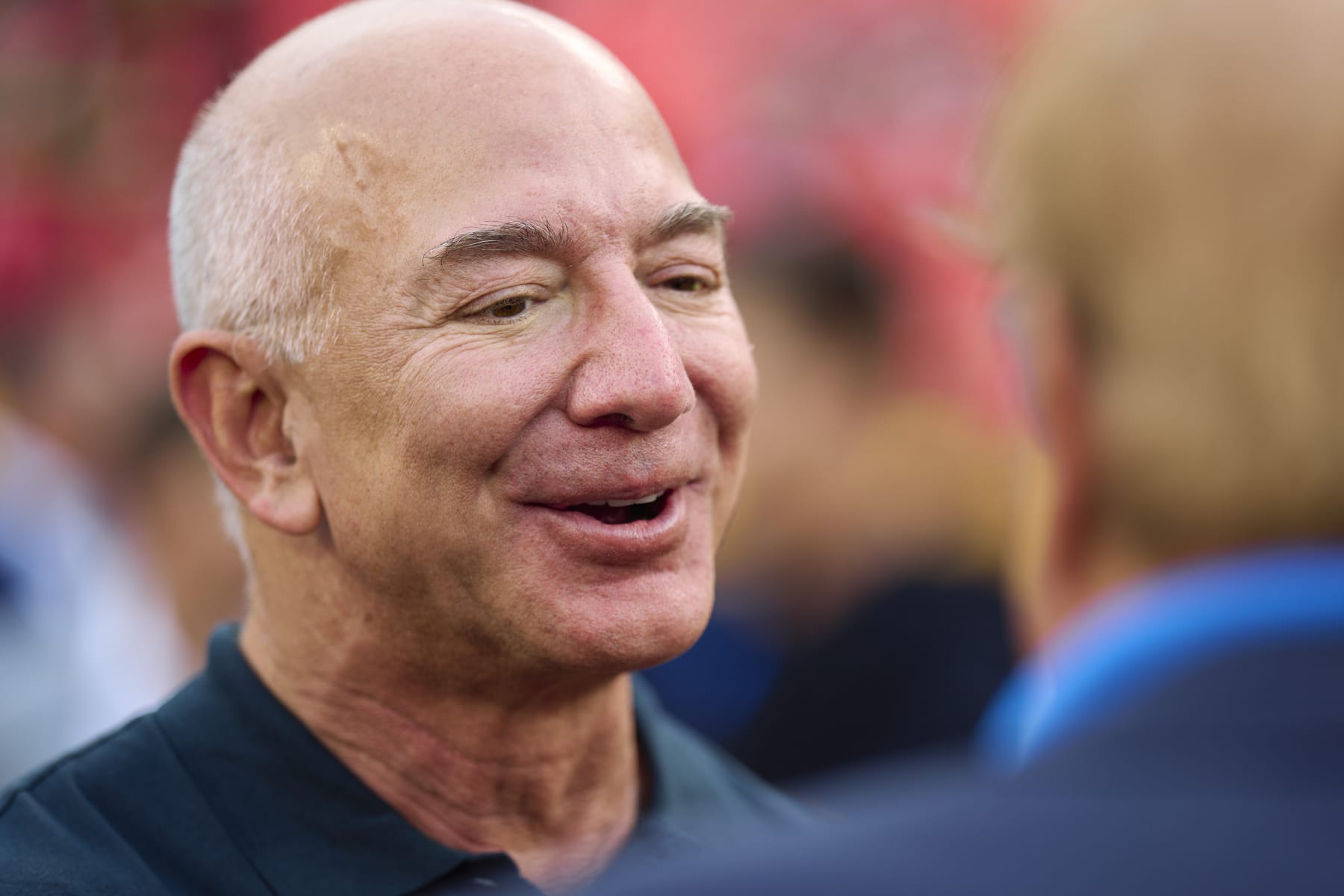 KANSAS CITY, MO - SEPTEMBER 15: Jeff Bezos looks on from the sidlines before kickoff between  the Kansas City Chiefs and Los Angeles Chargers at GEHA Field at Arrowhead Stadium on September 15, 2022 in Kansas City, Missouri. (Photo by Cooper Neill/Getty Images)