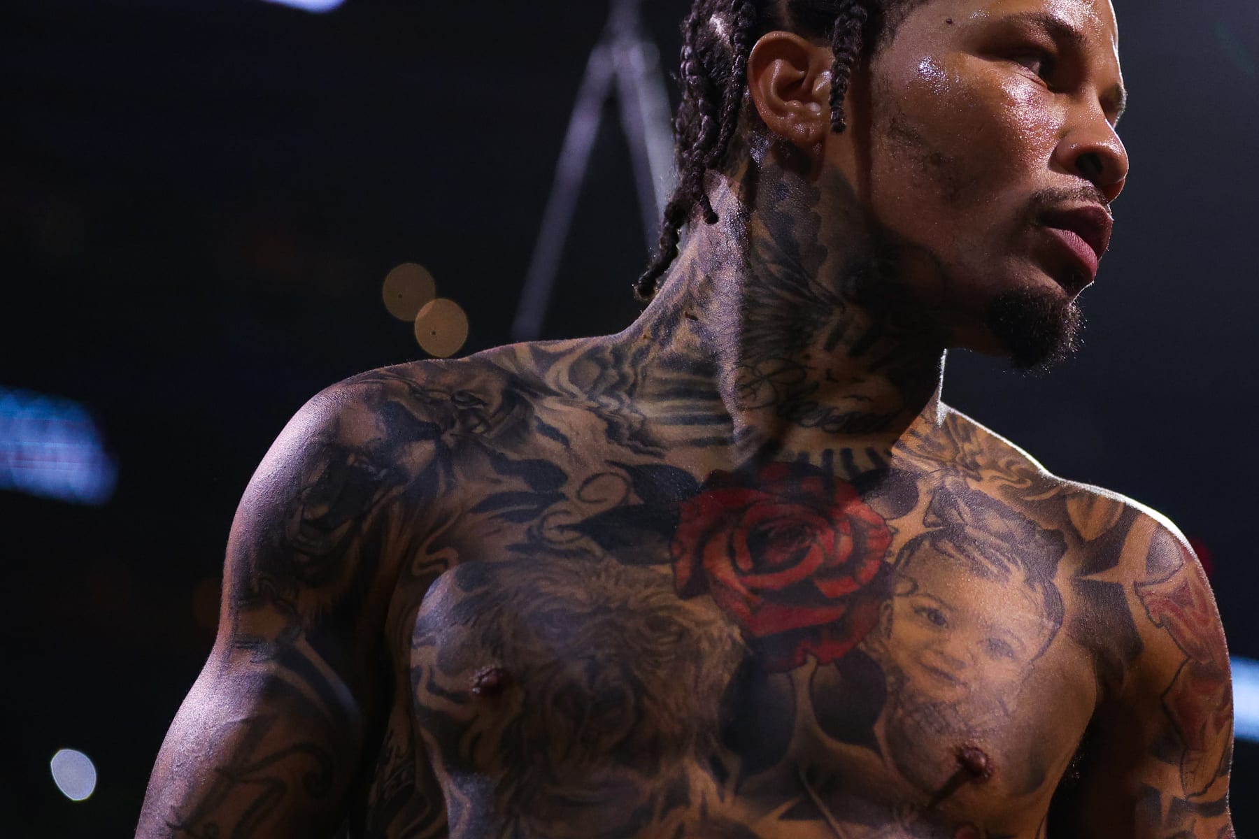 WASHINGTON, DC - JANUARY 07: Gervonta Davis looks on before fighting Hector Luis Garcia in their WBA World Lightweight Championship bout at Capital One Arena on January 7, 2023 in Washington, DC. (Photo by Patrick Smith/Getty Images)