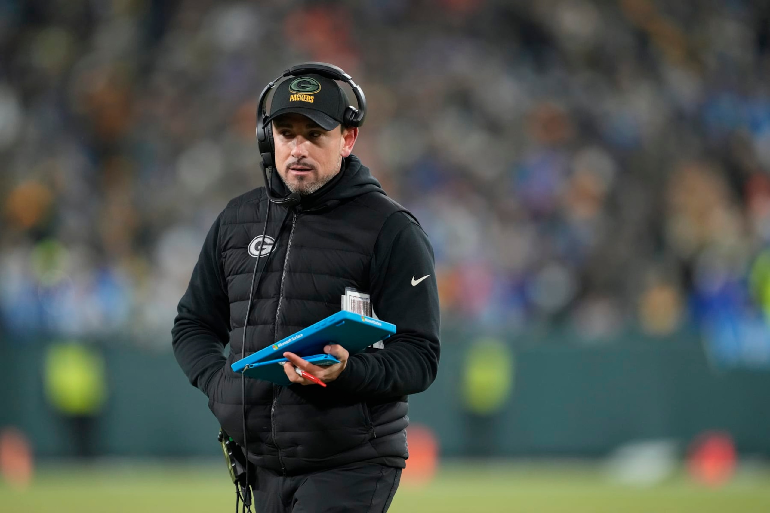 GREEN BAY, WISCONSIN - JANUARY 08: Head coach Matt LaFleur of the Green Bay Packers reacts during the second half against the Detroit Lions at Lambeau Field on January 08, 2023 in Green Bay, Wisconsin. (Photo by Patrick McDermott/Getty Images)