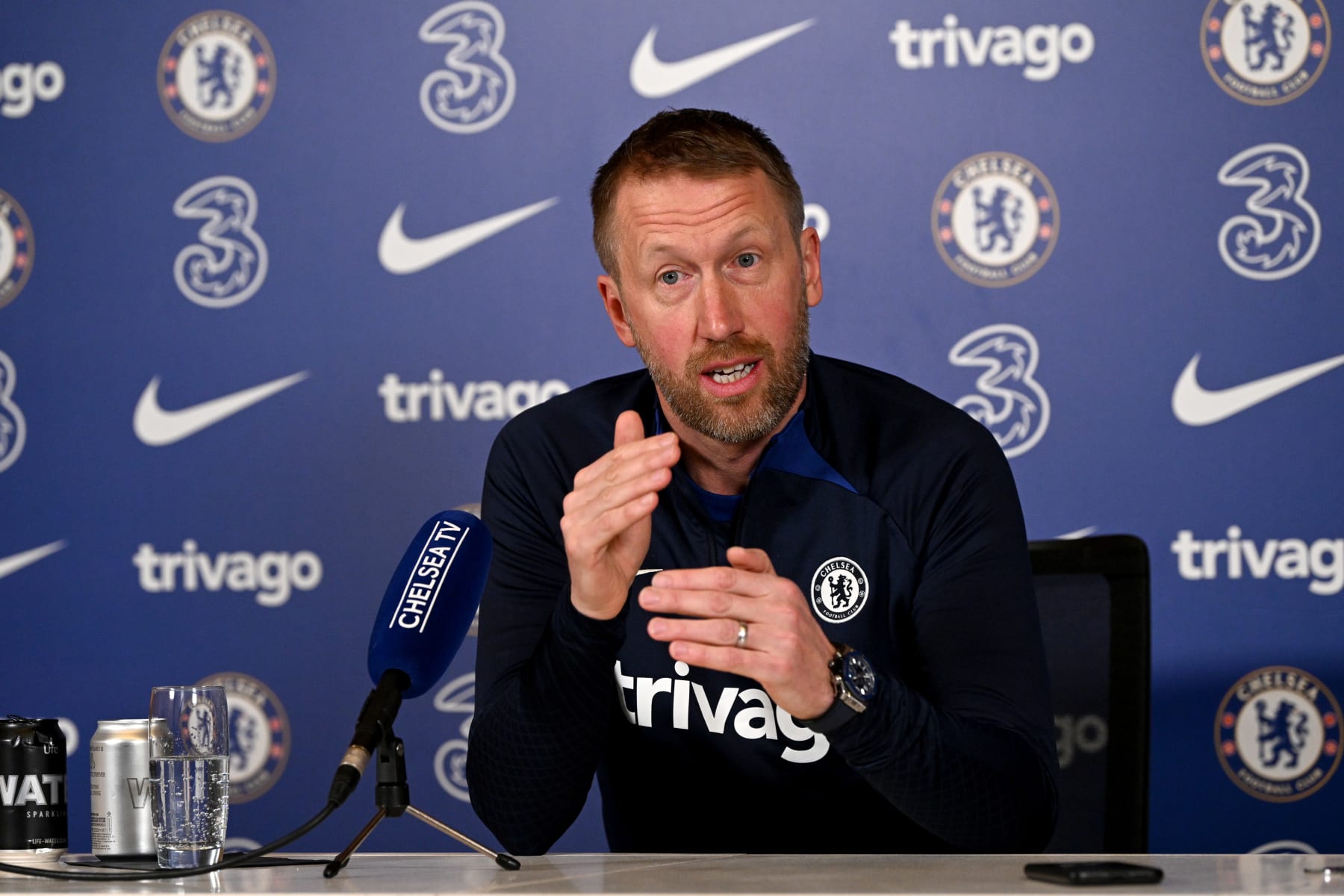 COBHAM, ENGLAND - FEBRUARY 24: Graham Potter of Chelsea during a press conference at Chelsea Training Ground on February 24, 2023 in Cobham, England. (Photo by Darren Walsh/Chelsea FC via Getty Images)