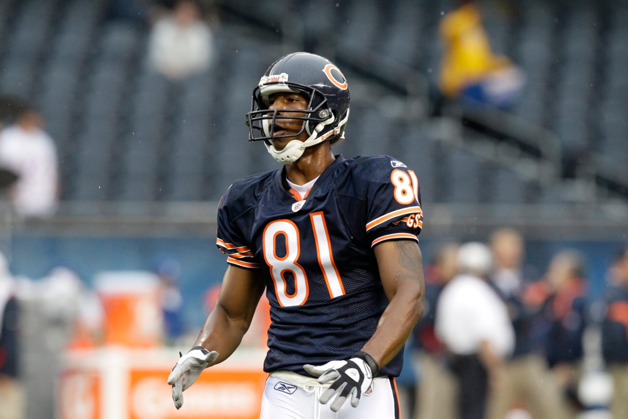 Chicago Bears wide receiver Sam Hurd waits for a pass before an NFL preseason football game in Chicago, Saturday, Aug. 13, 2011. (AP Photo/Nam Y. Huh)
