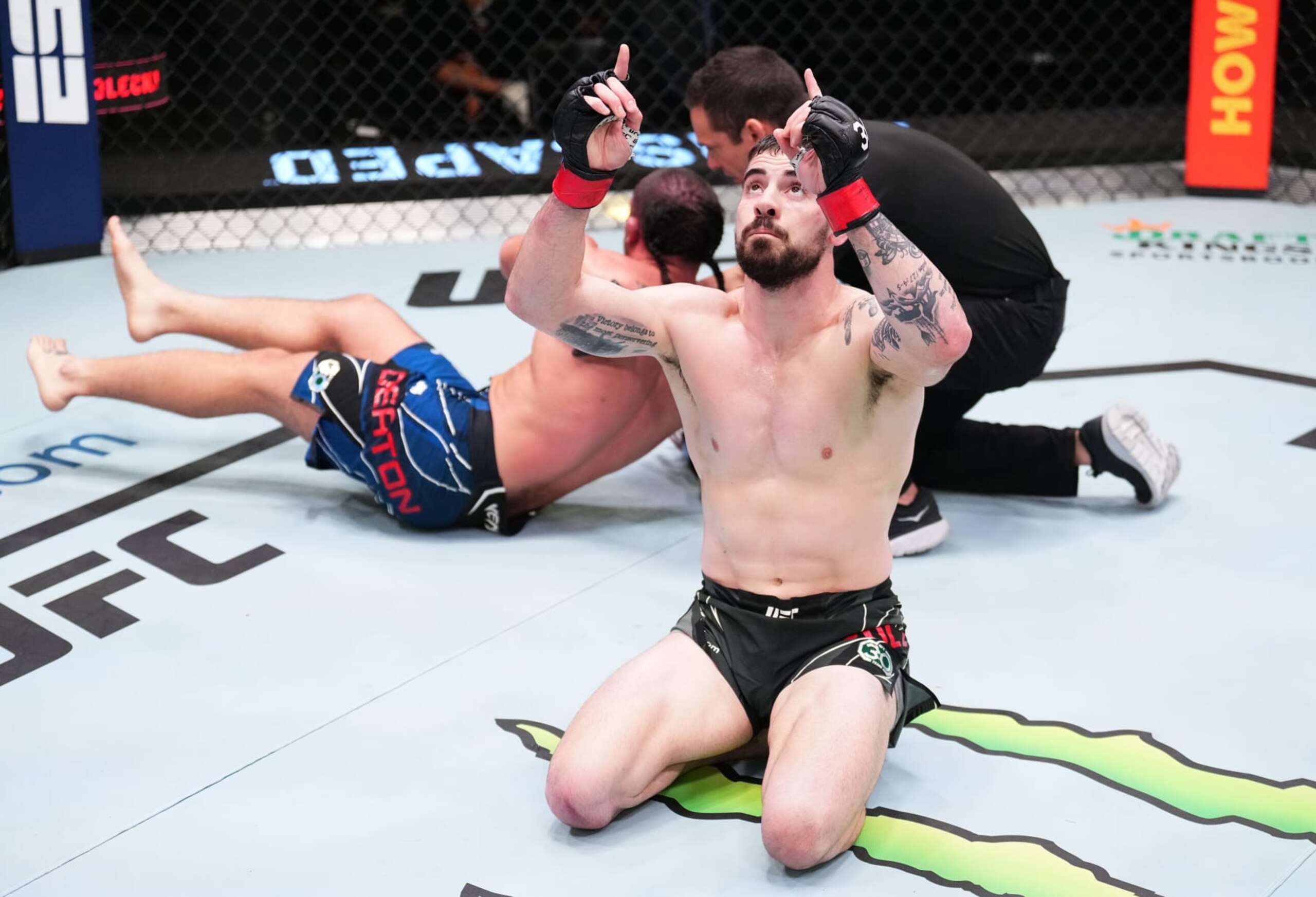 LAS VEGAS, NEVADA - FEBRUARY 25: Joe Solecki reacts after his submission victory over Carl Deaton in a lightweight fight during the UFC Fight Night event at UFC APEX on February 25, 2023 in Las Vegas, Nevada. (Photo by Chris Unger/Zuffa LLC via Getty Images)
