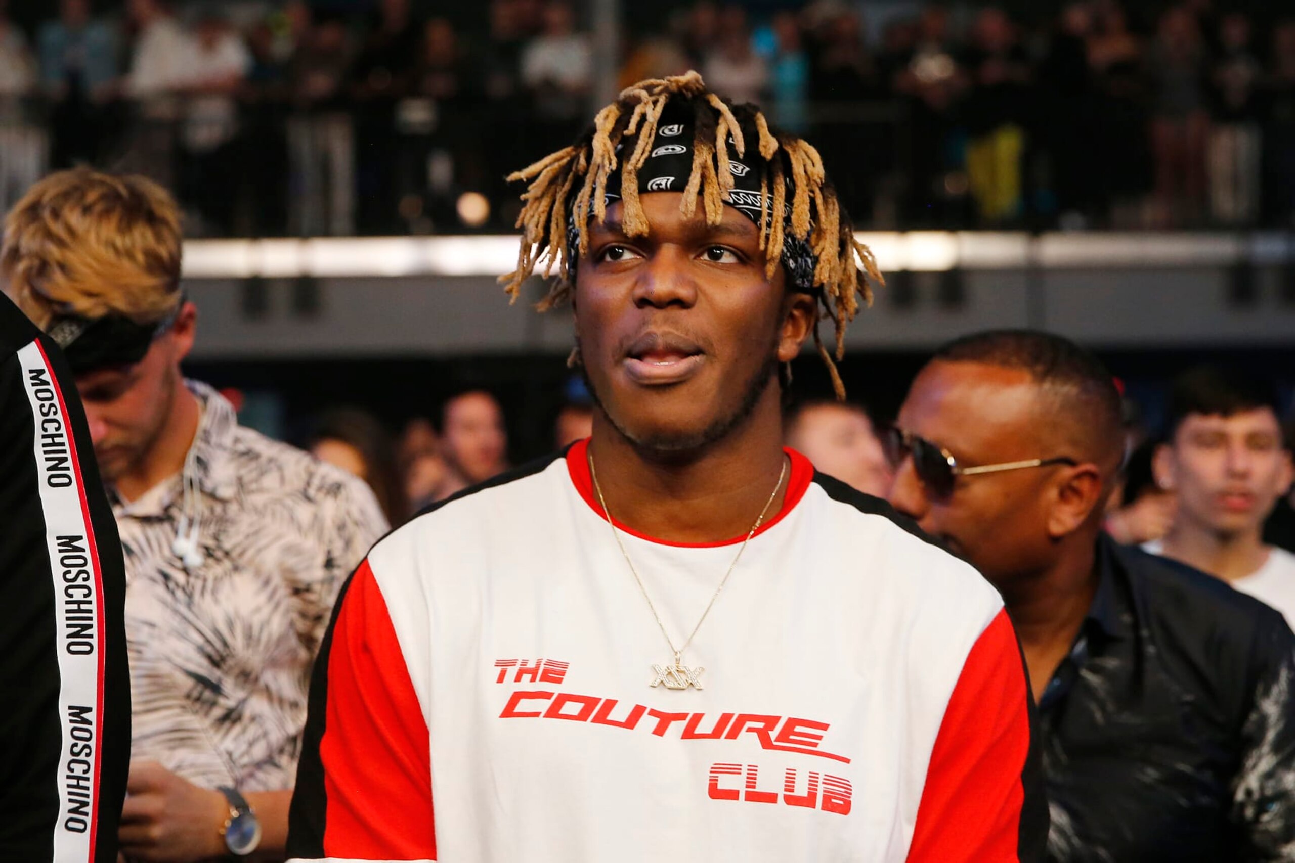 MIAMI, FLORIDA - JANUARY 30: KSI looks on during the Jake Paul v AnEsonGib fight at Meridian at Island Gardens on January 30, 2020 in Miami, Florida. (Photo by Michael Reaves/Getty Images) MIAMI, FLORIDA - JANUARY 30: KSI looks on during the Jake Paul v AnEsonGib fight at Meridian at Island Gardens on January 30, 2020 in Miami, Florida. (Photo by Michael Reaves/Getty Images)