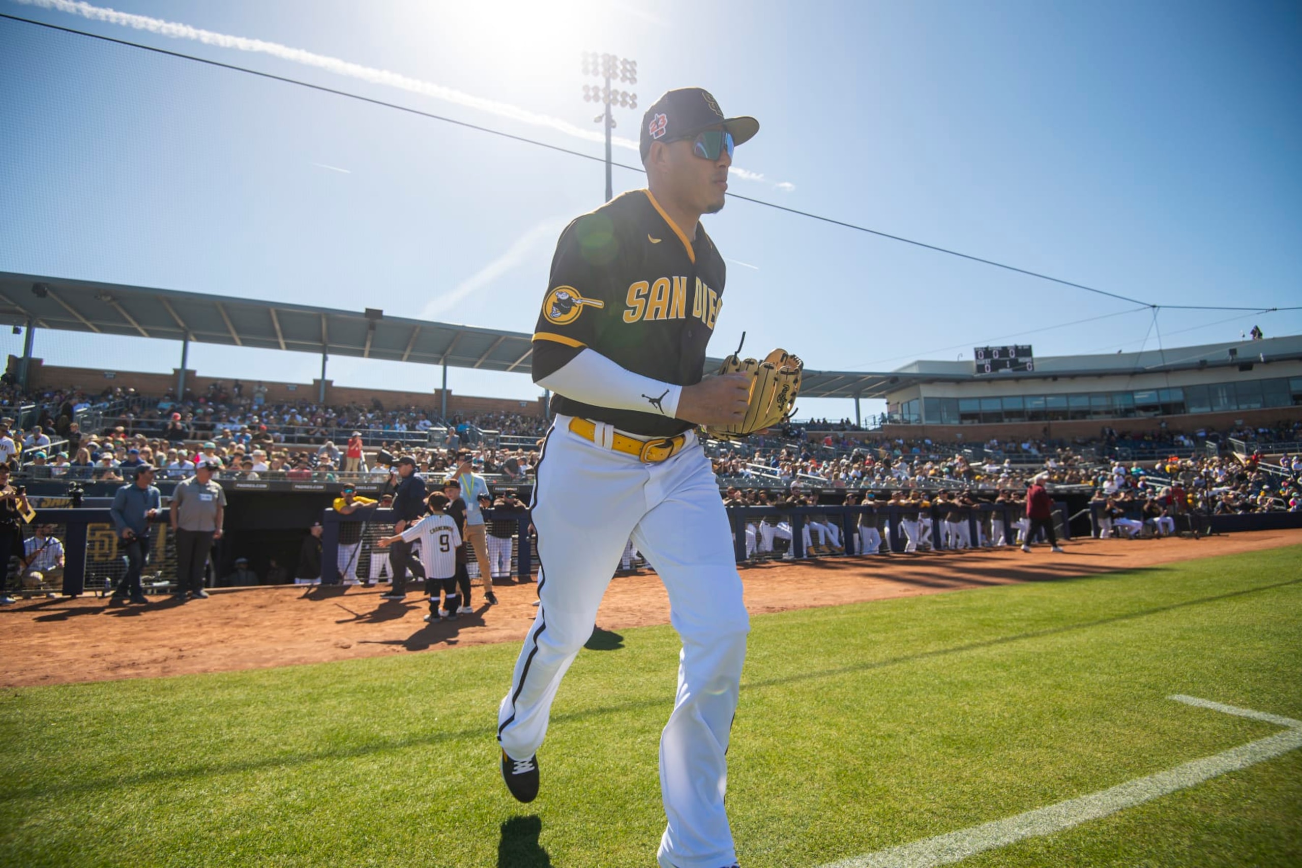 PEORIA, AZ - FEBRUARY 24: Manny Machado #13 of the San Diego Padres takes the field during a spring training game against the Seattle Mariners at Peoria Stadium on February 24, 2023 in Peoria, Arizona. (Photo by Matt Thomas/San Diego Padres/Getty Images)