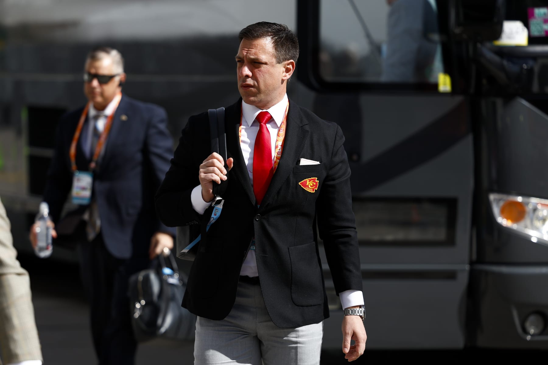 GLENDALE, AZ - FEBRUARY 12: Brett Veach of the Kansas City Chiefs arrives prior to Super Bowl LVII against the Philadelphia Eagles at State Farm Stadium on February 12, 2023 in Glendale, Arizona. (Photo by Kevin Sabitus/Getty Images)