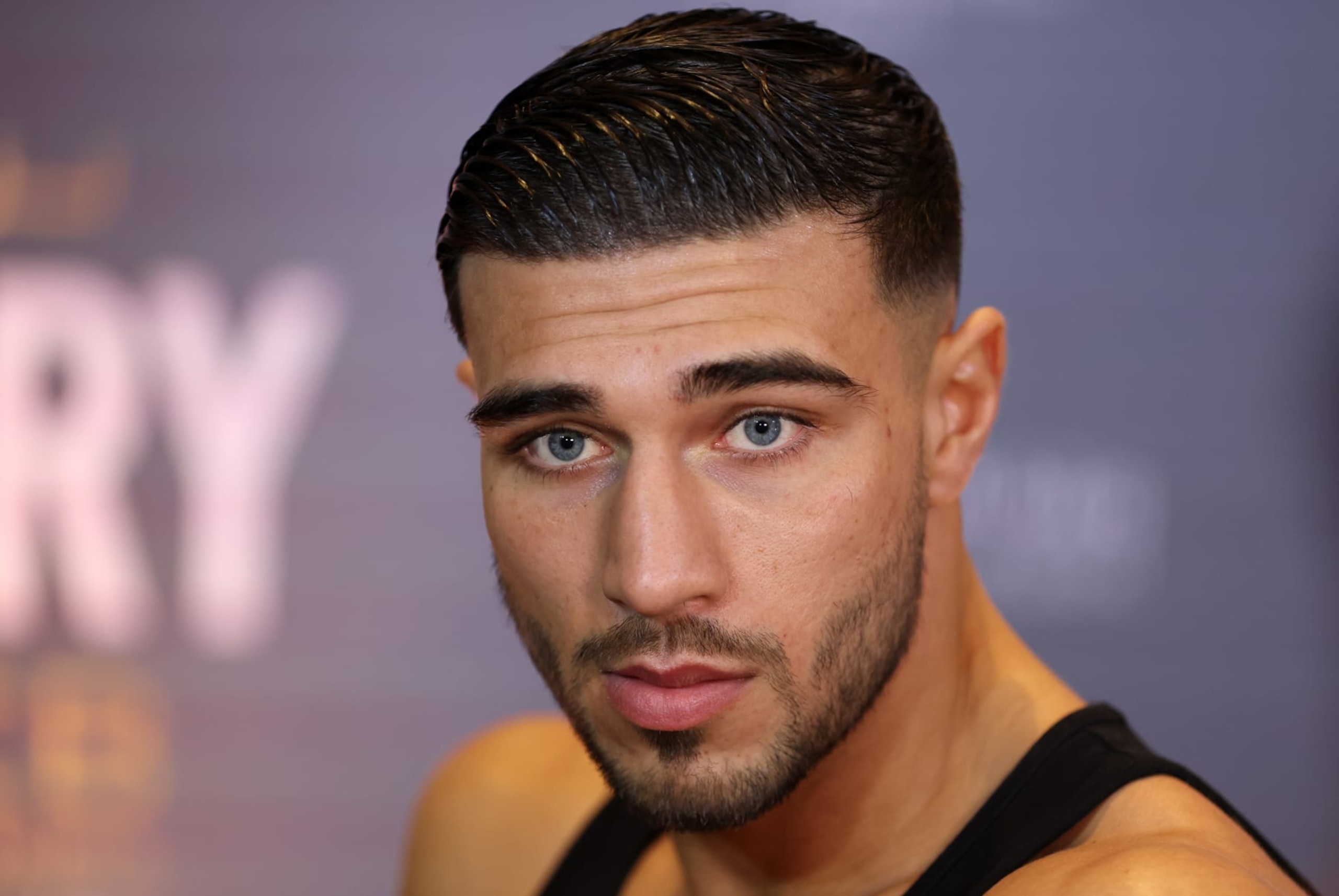 RIYADH, SAUDI ARABIA - FEBRUARY 23: Tommy Fury looks on during the Jake Paul v Tommy Fury Press Conference on February 23, 2023 in Riyadh, Saudi Arabia. (Photo by Francois Nel/Getty Images)