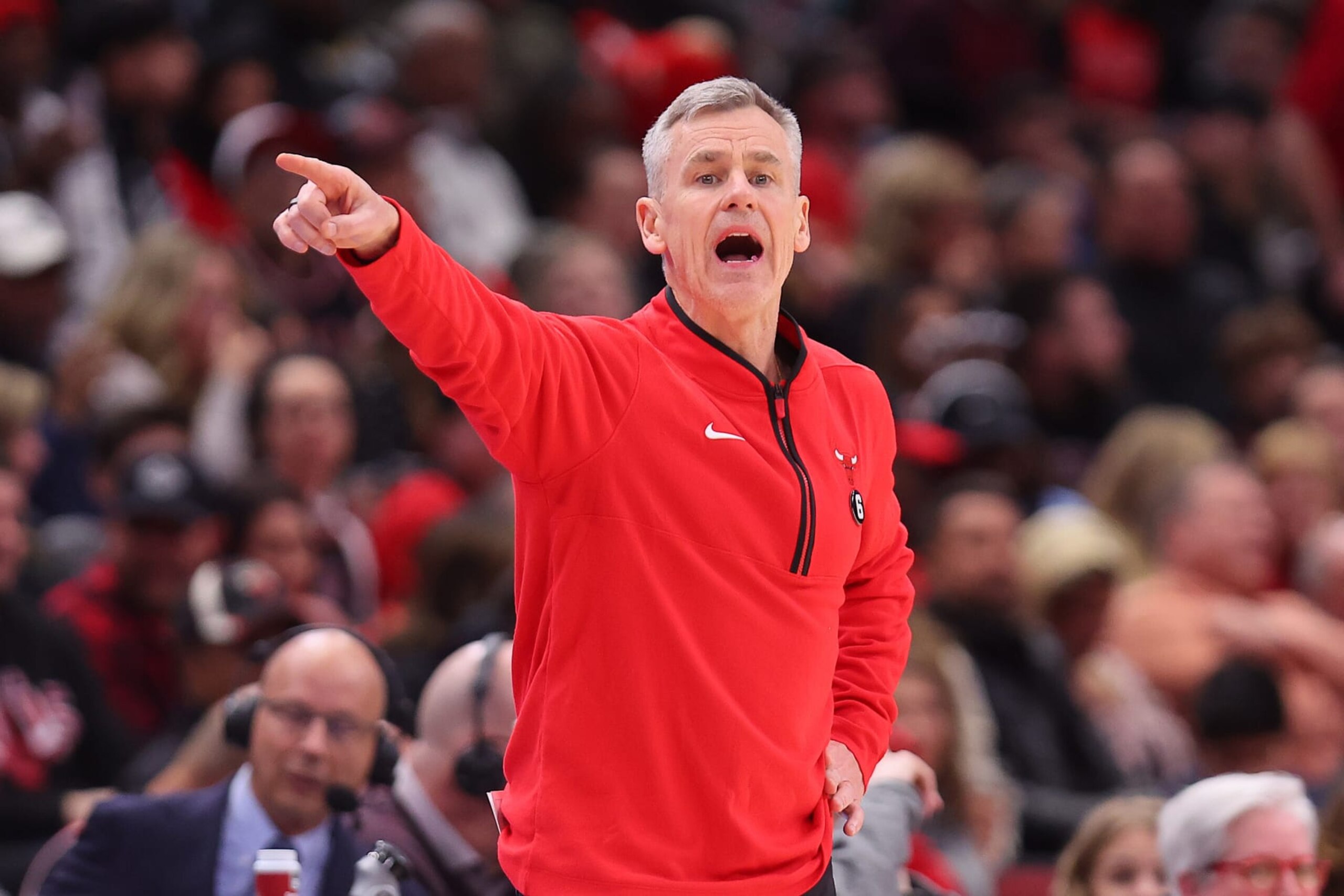 CHICAGO, ILLINOIS - FEBRUARY 24: Head coach Billy Donovan of the Chicago Bulls reacts against the Brooklyn Nets during the first half at United Center on February 24, 2023 in Chicago, Illinois. NOTE TO USER: User expressly acknowledges and agrees that, by downloading and or using this photograph, User is consenting to the terms and conditions of the Getty Images License Agreement.  (Photo by Michael Reaves/Getty Images)