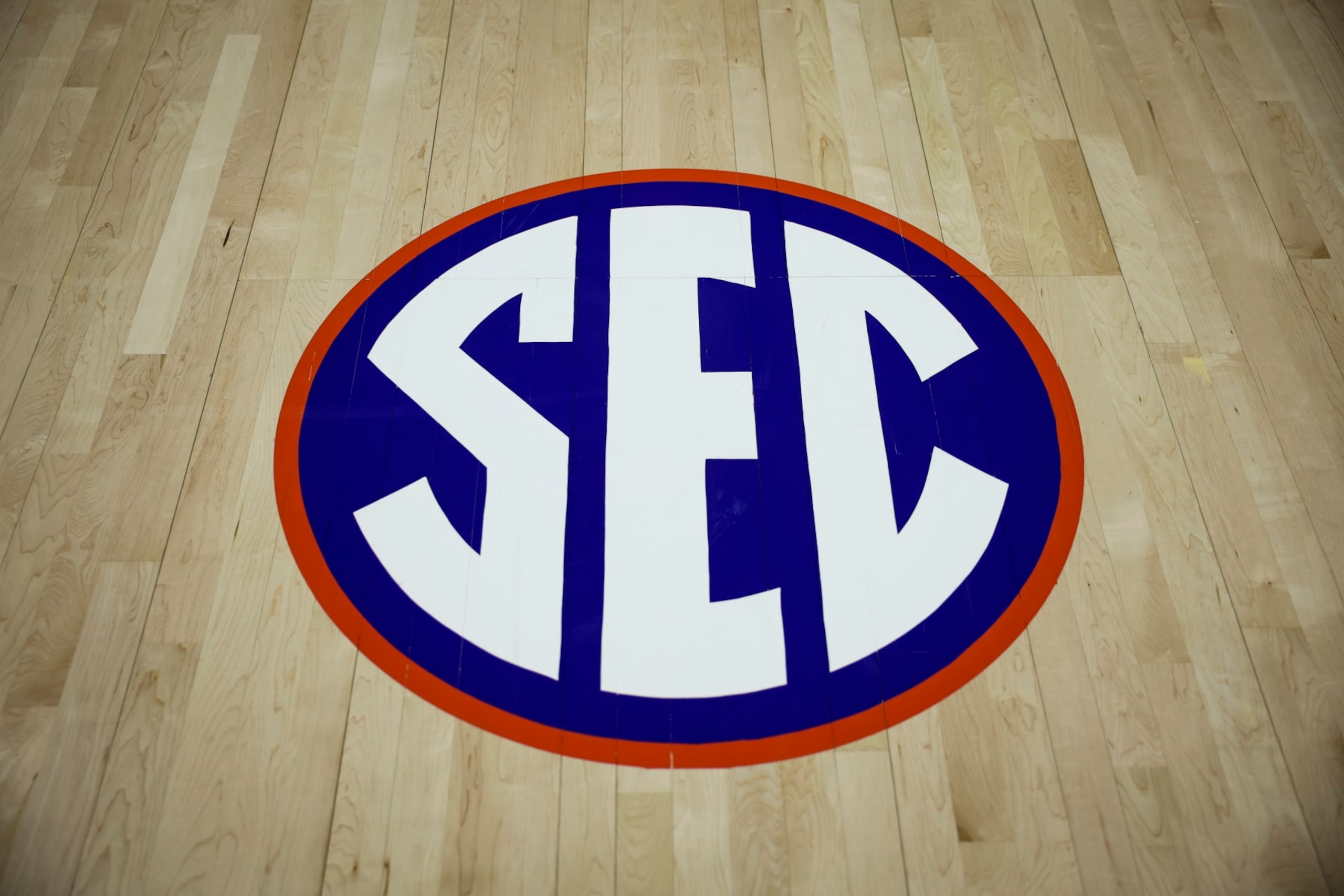 GAINESVILLE, FLORIDA - JANUARY 25: An SEC logo is seen during a game between the Florida Gators and the South Carolina Gamecocks at the Stephen C. O'Connell Center on January 25, 2023 in Gainesville, Florida. (Photo by James Gilbert/Getty Images)