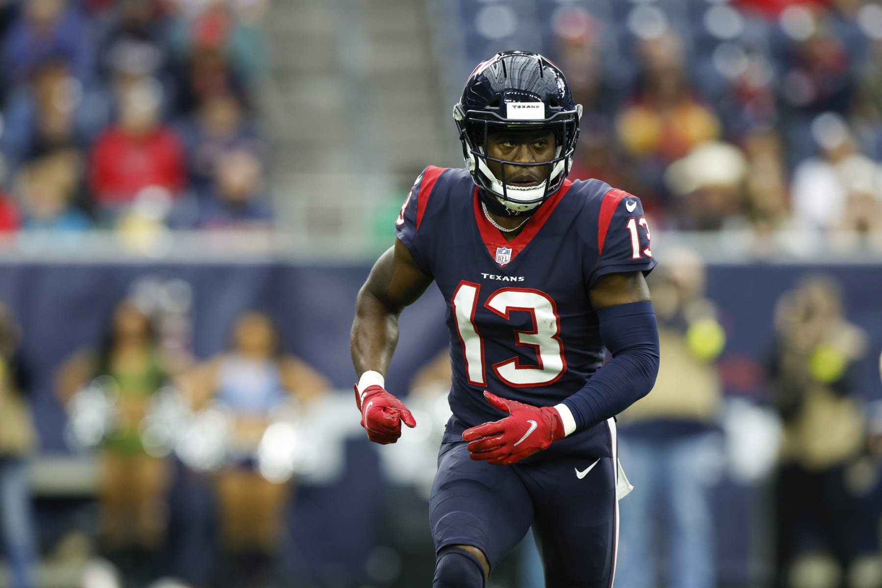 Houston Texans wide receiver Brandin Cooks (13) runs a pass route during an NFL game against the Washington Commanders on Sunday, November 20, 2022, in Houston. (AP Photo/Matt Patterson)
