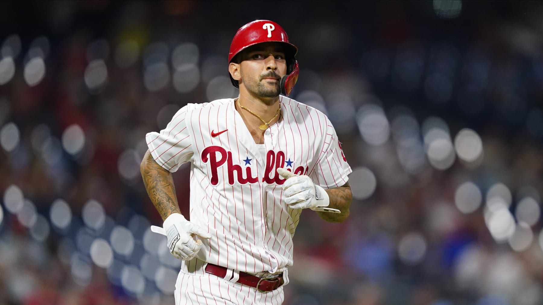 Philadelphia Phillies' Nick Castellanos plays during a baseball game, Tuesday, July 26, 2022, in Philadelphia. (AP Photo/Matt Slocum)