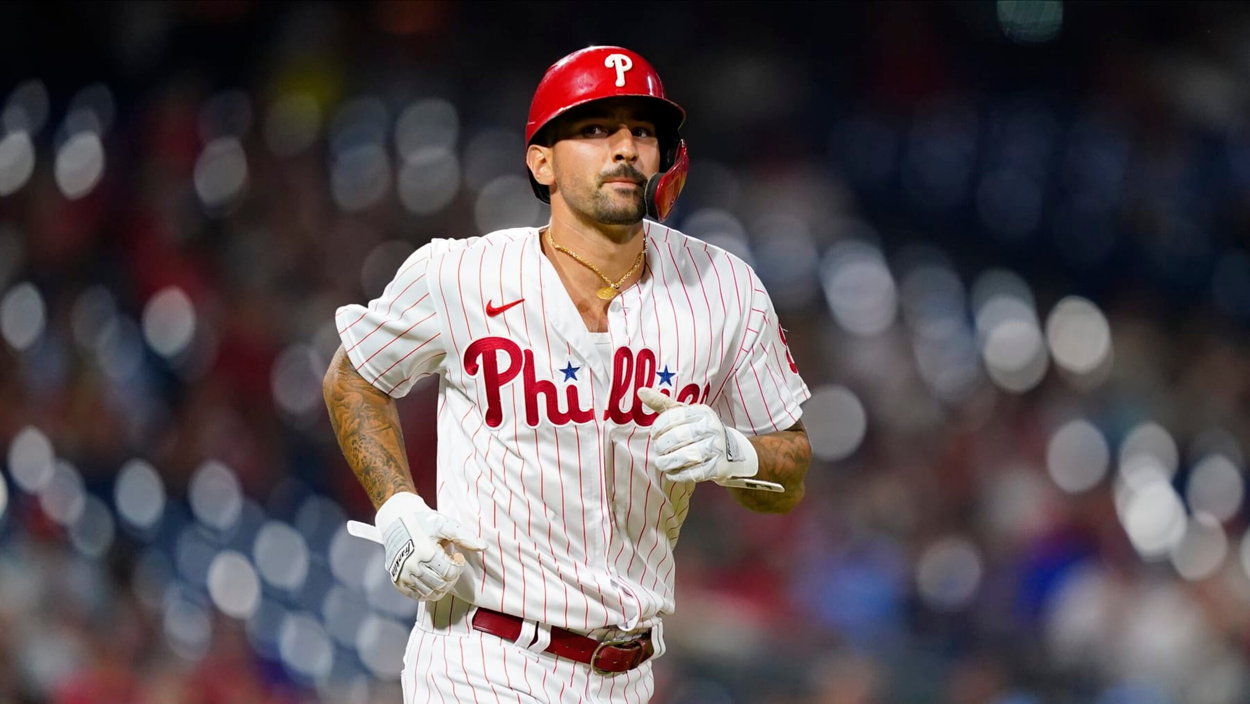 Philadelphia Phillies' Nick Castellanos plays during a baseball game, Tuesday, July 26, 2022, in Philadelphia. (AP Photo/Matt Slocum)