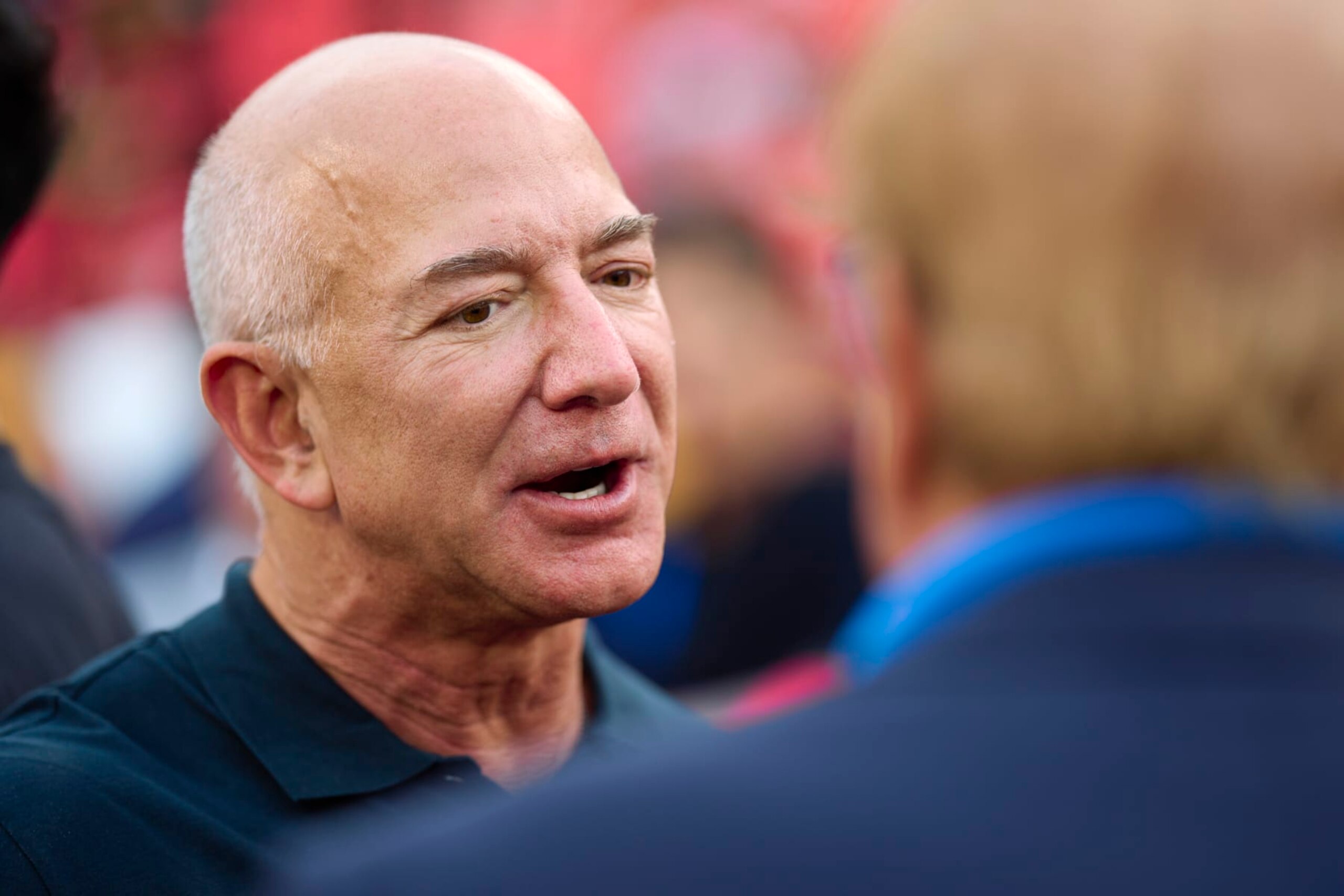 KANSAS CITY, MO - SEPTEMBER 15: Jeff Bezos looks on from the sidlines before kickoff between  the Kansas City Chiefs and Los Angeles Chargers at GEHA Field at Arrowhead Stadium on September 15, 2022 in Kansas City, Missouri. (Photo by Cooper Neill/Getty Images)