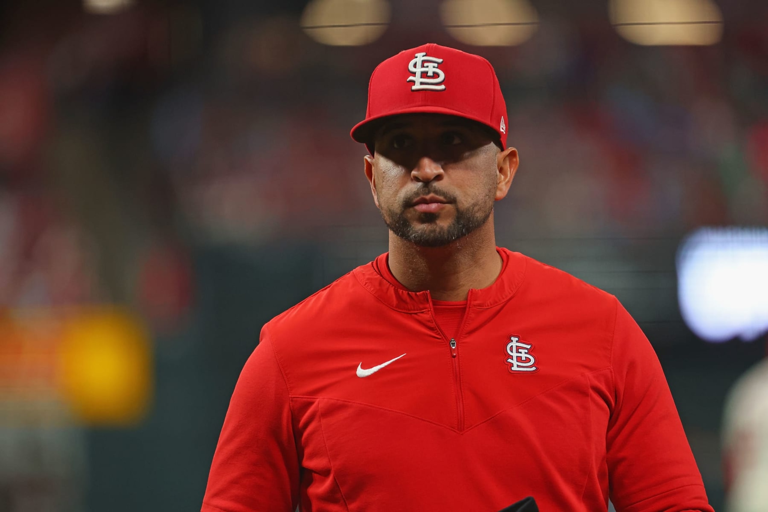 ST LOUIS, MO - OCTOBER 01: Manager Oliver Marmol #37 of the St. Louis Cardinals returns to the dugout after a pitching change against the Pittsburgh Pirates in the eighth inning at Busch Stadium on October 1, 2022 in St Louis, Missouri. (Photo by Dilip Vishwanat/Getty Images) ST LOUIS, MO - OCTOBER 01: Manager Oliver Marmol #37 of the St. Louis Cardinals returns to the dugout after a pitching change against the Pittsburgh Pirates in the eighth inning at Busch Stadium on October 1, 2022 in St Louis, Missouri. (Photo by Dilip Vishwanat/Getty Images)