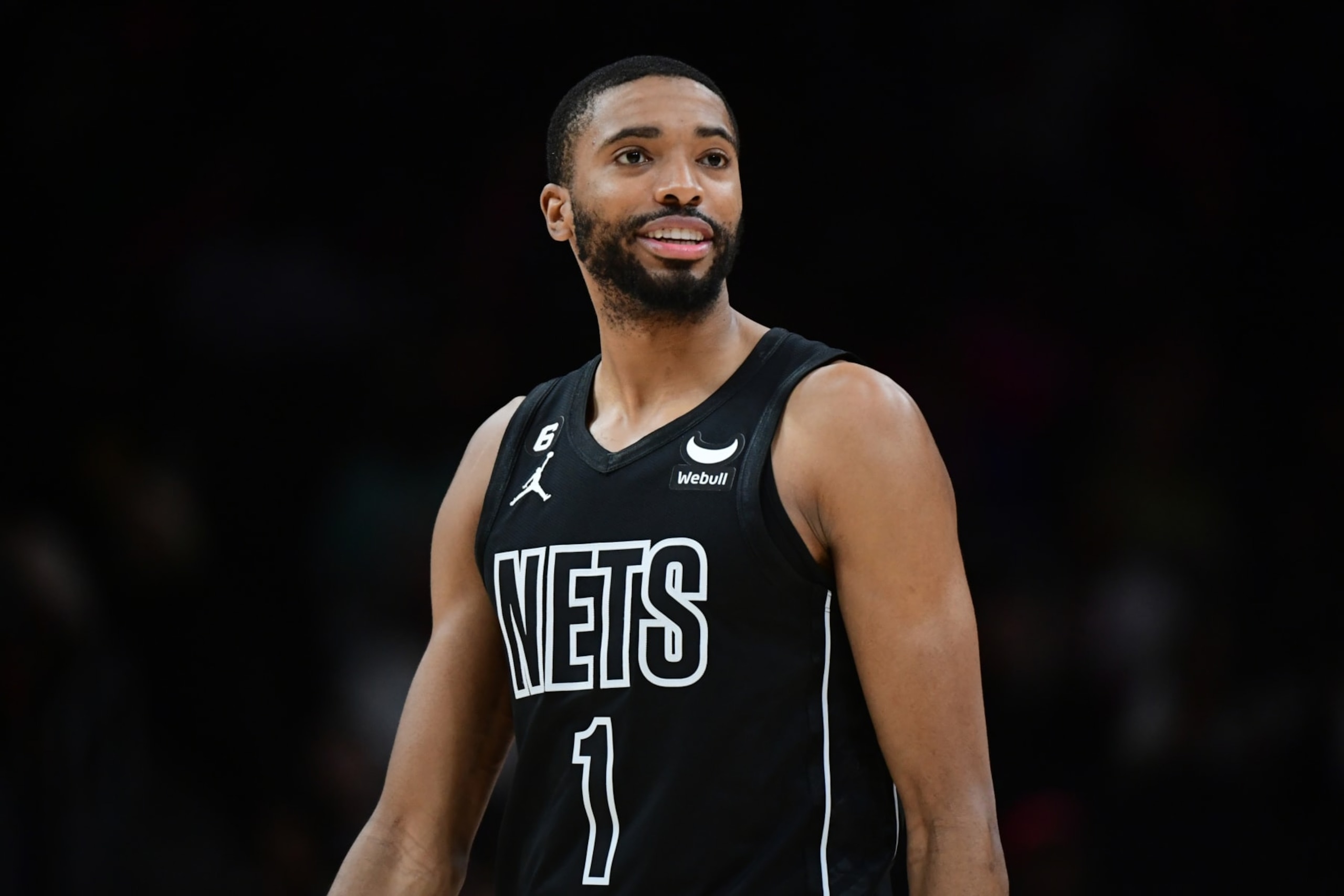 ATLANTA, GA - FEBRUARY 26: Mikal Bridges #1 of the Brooklyn Nets smiles during the game against the Atlanta Hawks on February 26, 2023 at State Farm Arena in Atlanta, Georgia. NOTE TO USER: User expressly acknowledges and agrees that, by downloading and/or using this Photograph, user is consenting to the terms and conditions of the Getty Images License Agreement. Mandatory Copyright Notice: Copyright 2023 NBAE (Photo by Adam Hagy/NBAE via Getty Images) ATLANTA, GA - FEBRUARY 26: Mikal Bridges #1 of the Brooklyn Nets smiles during the game against the Atlanta Hawks on February 26, 2023 at State Farm Arena in Atlanta, Georgia. NOTE TO USER: User expressly acknowledges and agrees that, by downloading and/or using this Photograph, user is consenting to the terms and conditions of the Getty Images License Agreement. Mandatory Copyright Notice: Copyright 2023 NBAE (Photo by Adam Hagy/NBAE via Getty Images)