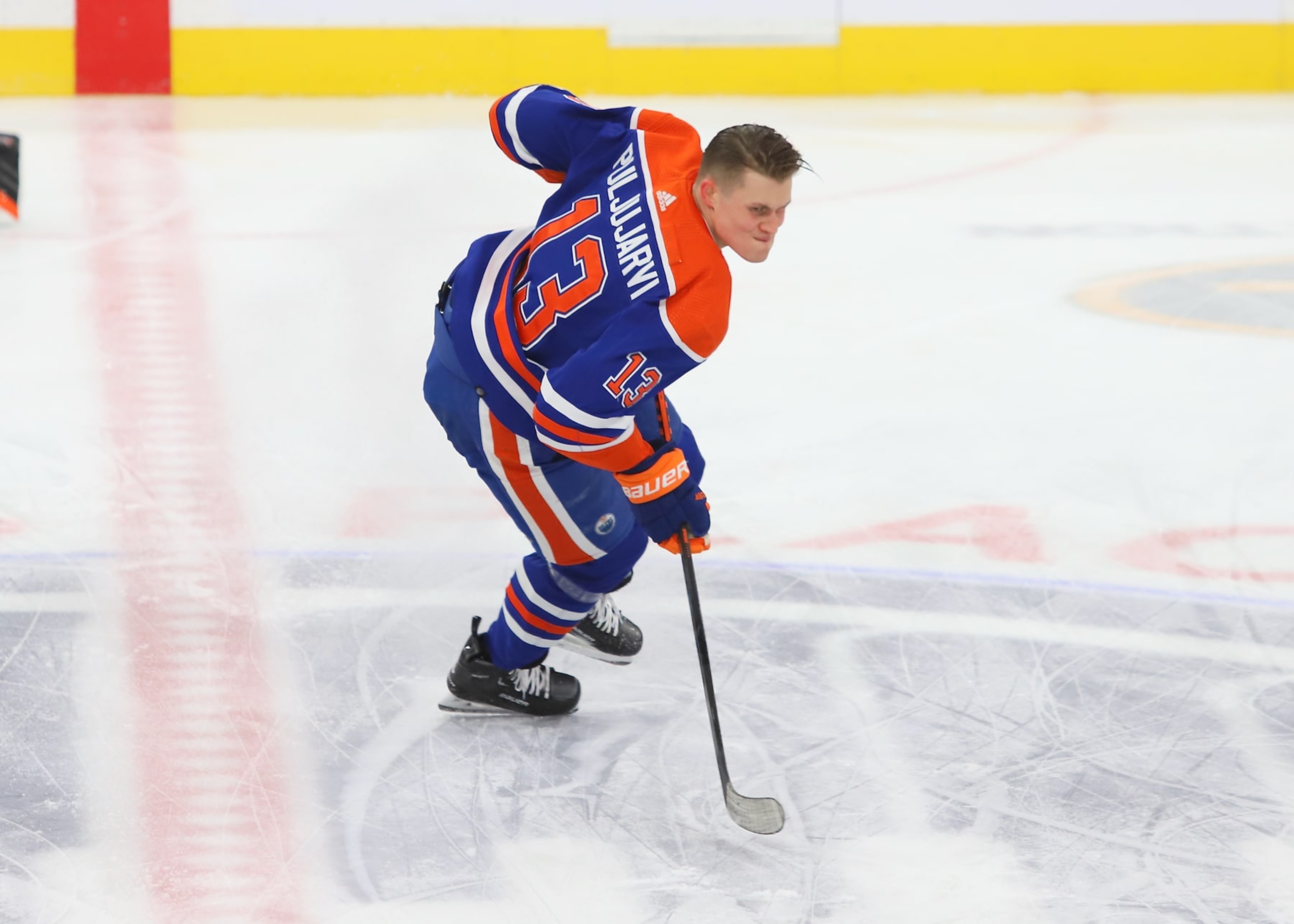 EDMONTON, CANADA - FEBRUARY 21: Jesse Puljujarvi #13 of the Edmonton Oilers warms up prior to the game against the Philadelphia Flyers on February 21, 2023 at Rogers Place in Edmonton, Alberta, Canada. (Photo by Lawrence Scott/Getty Images) EDMONTON, CANADA - FEBRUARY 21: Jesse Puljujarvi #13 of the Edmonton Oilers warms up prior to the game against the Philadelphia Flyers on February 21, 2023 at Rogers Place in Edmonton, Alberta, Canada. (Photo by Lawrence Scott/Getty Images)