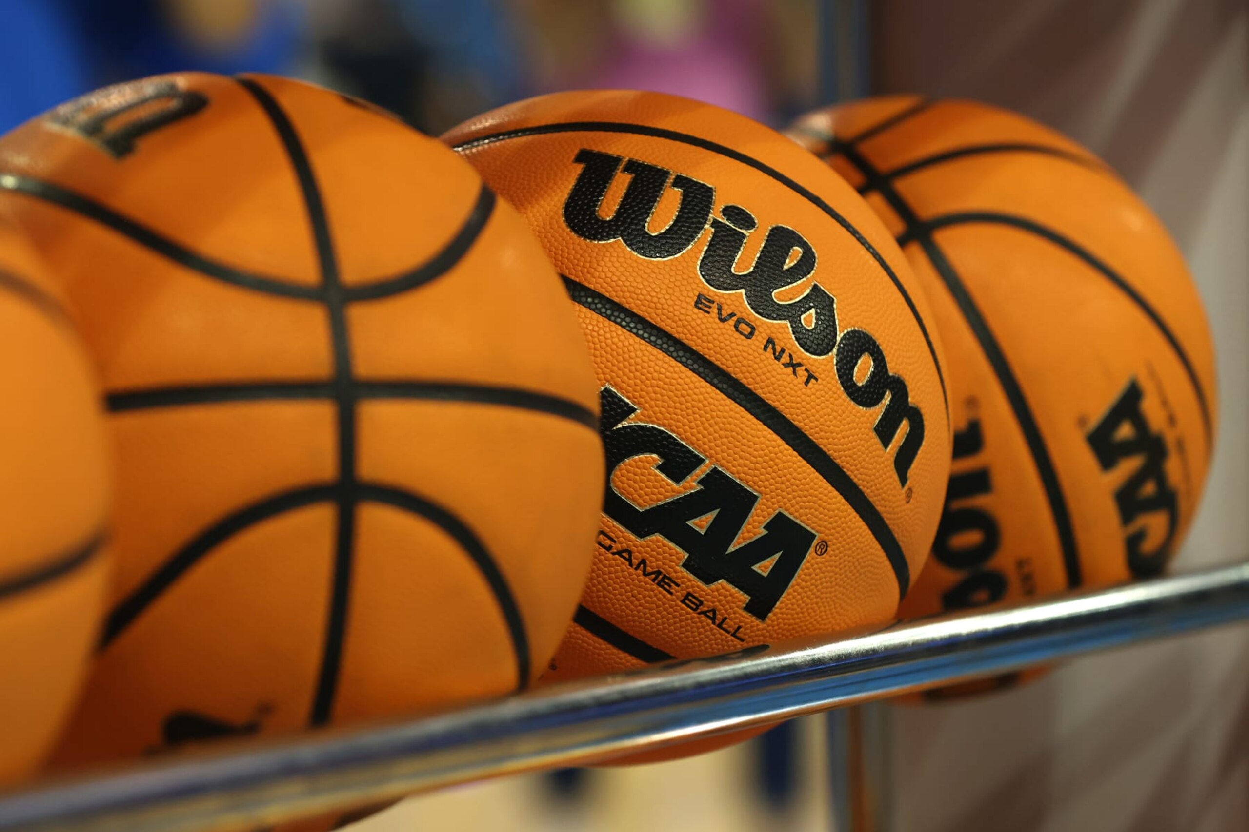 LOS ANGELES, CALIFORNIA - JANUARY 08: A view of Wilson NCAA game basketballs ahead of a game between the USC Trojans and the UCLA Bruins at UCLA Pauley Pavilion on January 08, 2023 in Los Angeles, California. (Photo by Katharine Lotze/Getty Images) LOS ANGELES, CALIFORNIA - JANUARY 08: A view of Wilson NCAA game basketballs ahead of a game between the USC Trojans and the UCLA Bruins at UCLA Pauley Pavilion on January 08, 2023 in Los Angeles, California. (Photo by Katharine Lotze/Getty Images)