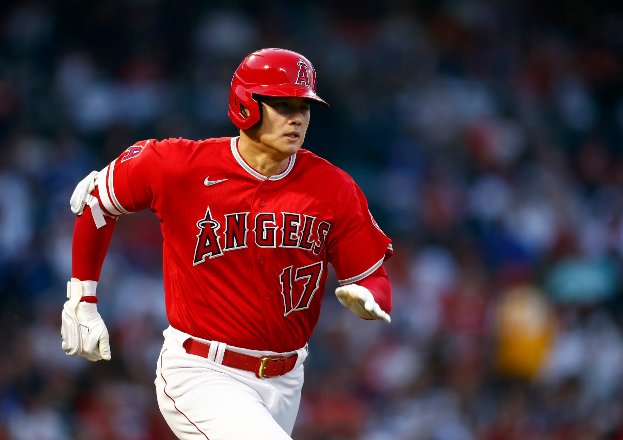 ANAHEIM, CALIFORNIA - JULY 15: Shohei Ohtani #17 of the Los Angeles Angels grounds out against the Los Angeles Dodgersin the fourth inning at Angel Stadium of Anaheim on July 15, 2022 in Anaheim, California. (Photo by Ronald Martinez/Getty Images) ANAHEIM, CALIFORNIA - JULY 15: Shohei Ohtani #17 of the Los Angeles Angels grounds out against the Los Angeles Dodgersin the fourth inning at Angel Stadium of Anaheim on July 15, 2022 in Anaheim, California. (Photo by Ronald Martinez/Getty Images)