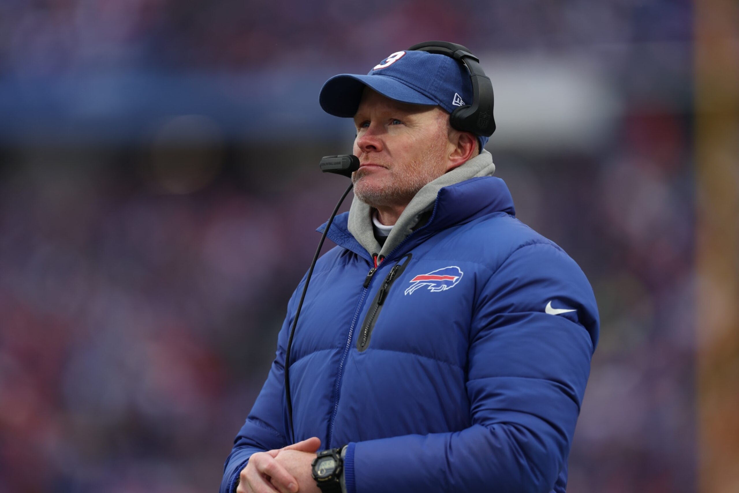 Football: Buffalo Bills head coach Sean McDermott looks on vs. New England Patriots at Highmark Stadium.
Buffalo, NY 1/8/2023
CREDIT: Simon Bruty (Photo by Simon Bruty/Sports Illustrated via Getty Images)
(Set Number: X164272 TK1)
