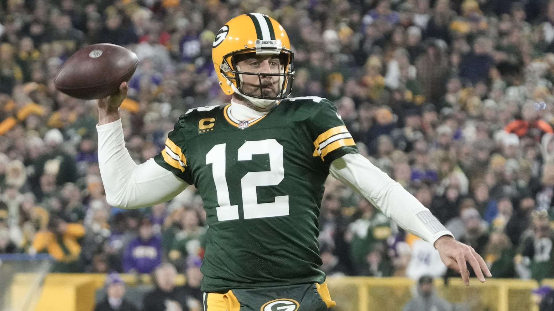 Green Bay Packers' Aaron Rodgers during an NFL football game against the Minnesota Vikings Sunday, Jan. 1, 2023, in Green Bay, Wis. (AP Photo/Morry Gash)