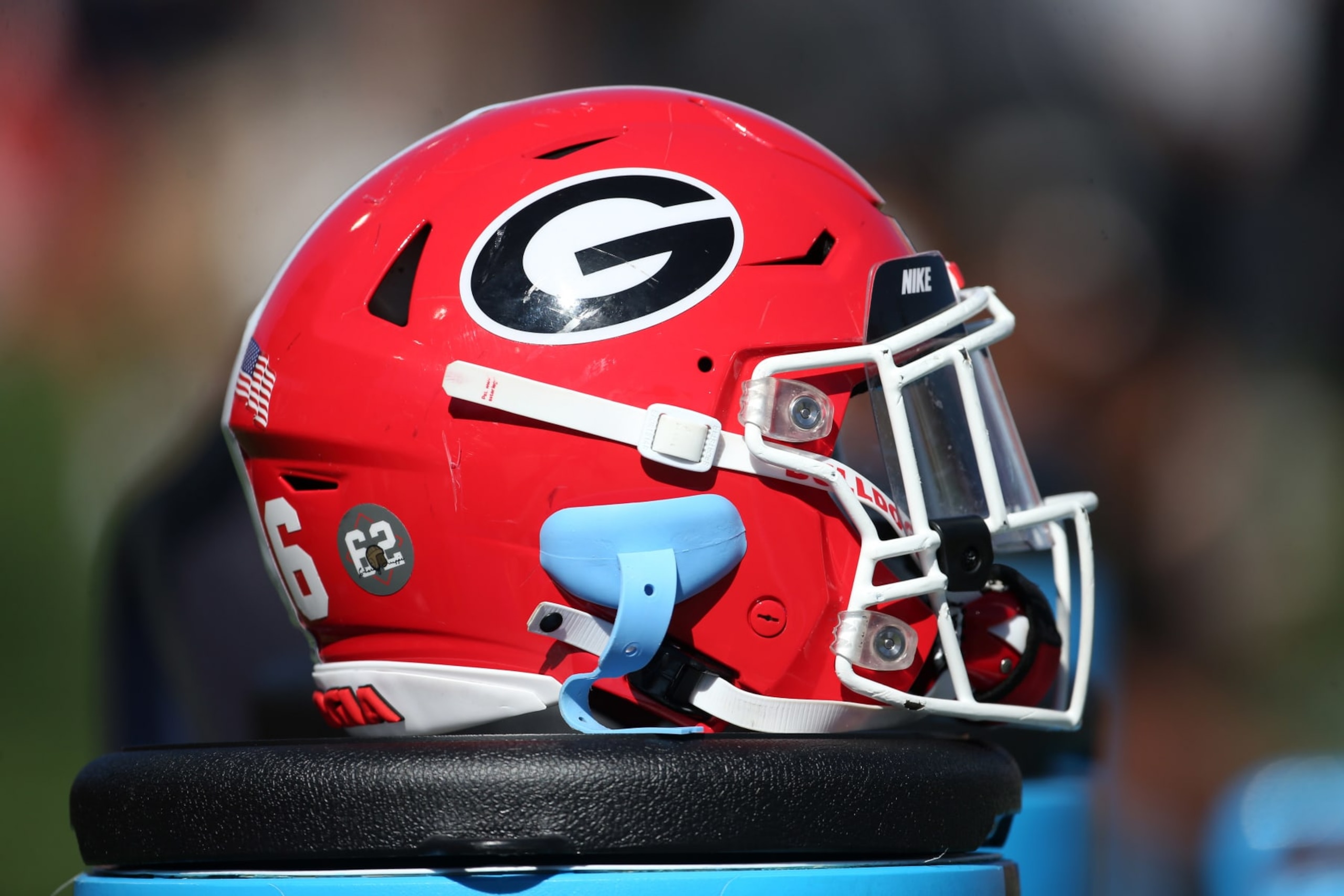 MOBILE, AL - FEBRUARY 04: A general view of a Georgia Bulldogs helmet during the Reese's Senior Bowl on February 4, 2023 at Hancock Whitney Stadium in Mobile, Alabama. (Photo by Michael Wade/Icon Sportswire via Getty Images) MOBILE, AL - FEBRUARY 04: A general view of a Georgia Bulldogs helmet during the Reese's Senior Bowl on February 4, 2023 at Hancock Whitney Stadium in Mobile, Alabama. (Photo by Michael Wade/Icon Sportswire via Getty Images)