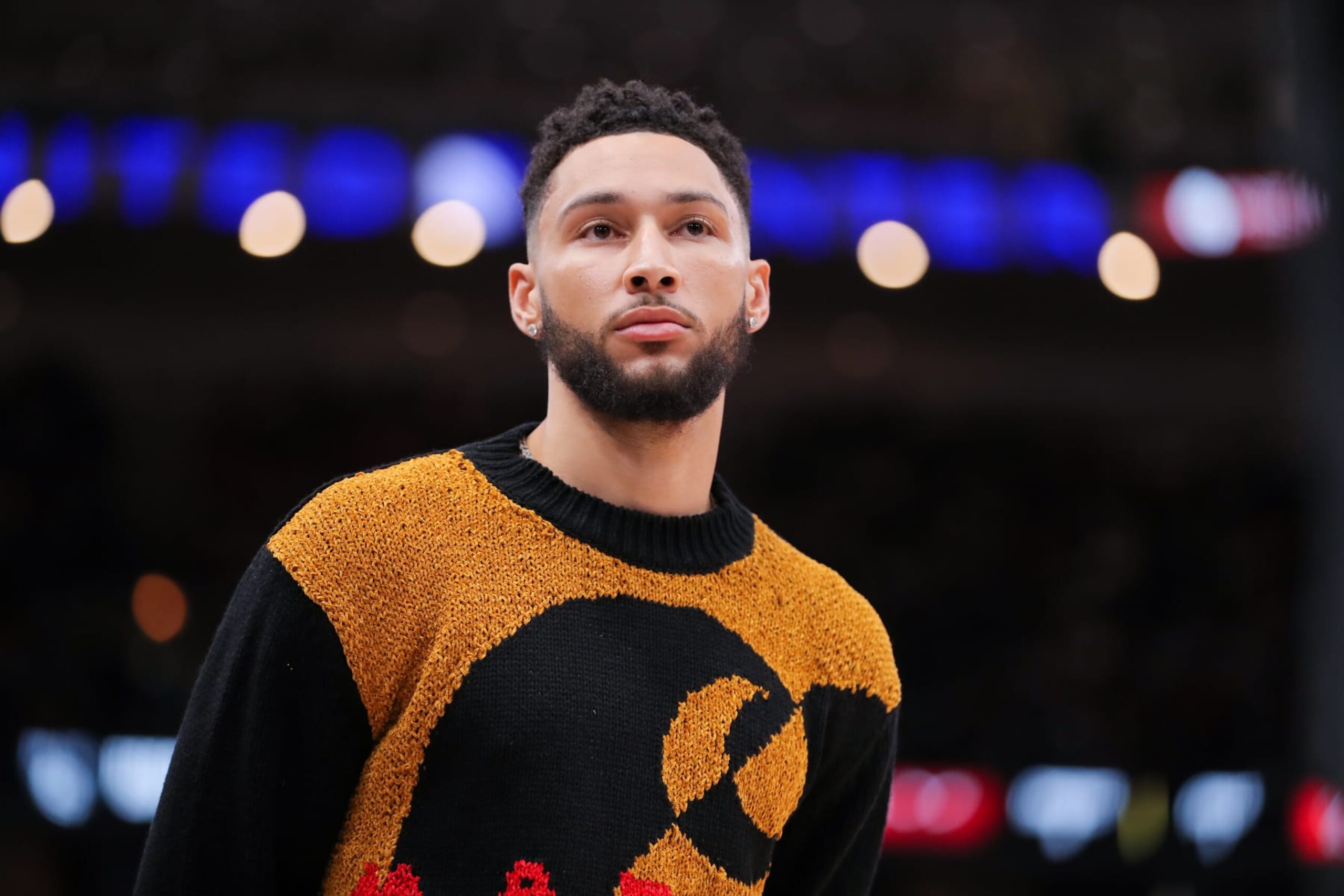 CHICAGO, IL - FEBRUARY 24: Brooklyn Nets Guard Ben Simmons (10) looks on during a NBA game between the Brooklyn Nets and the Chicago Bulls on February 24, 2023 at the United Center in Chicago, IL. (Photo by Melissa Tamez/Icon Sportswire via Getty Images) CHICAGO, IL - FEBRUARY 24: Brooklyn Nets Guard Ben Simmons (10) looks on during a NBA game between the Brooklyn Nets and the Chicago Bulls on February 24, 2023 at the United Center in Chicago, IL. (Photo by Melissa Tamez/Icon Sportswire via Getty Images)