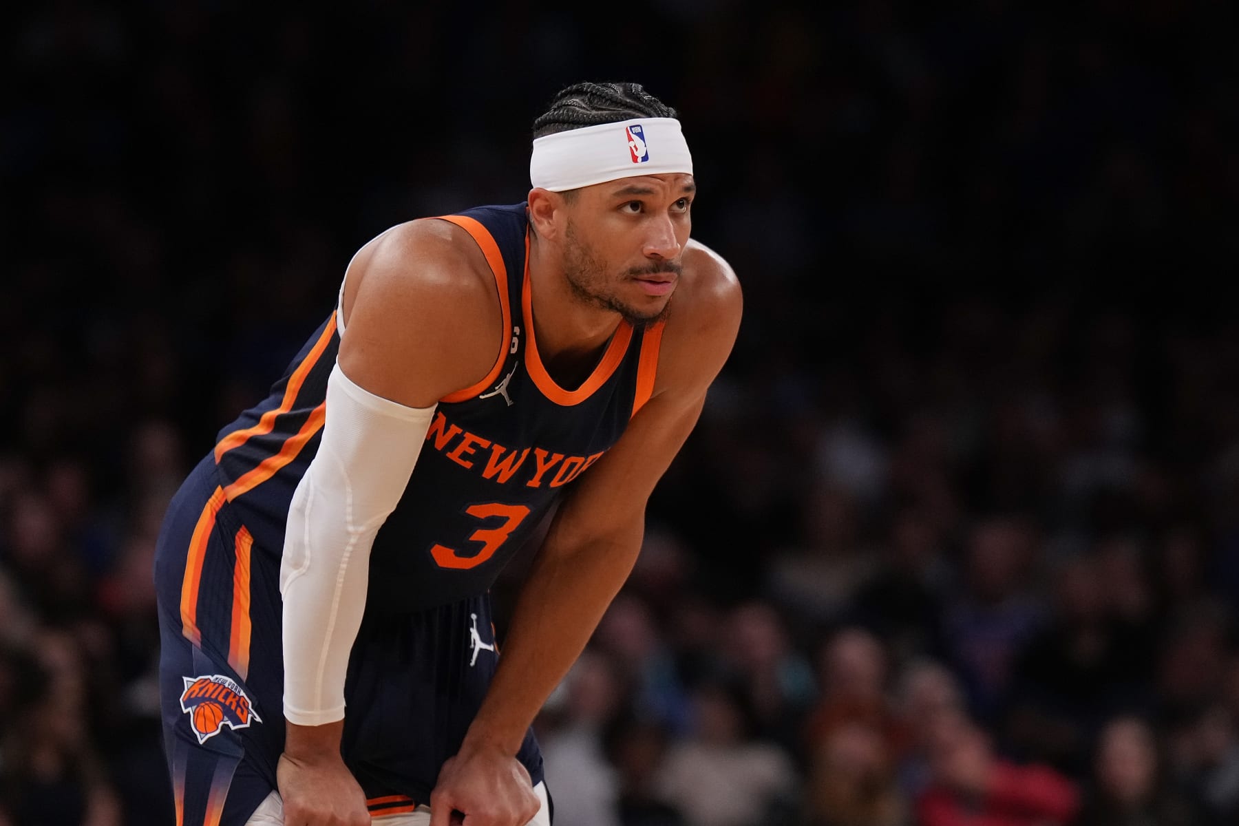 NEW YORK, NEW YORK - FEBRUARY 25: Josh Hart #3 of the New York Knicks in action against the New Orleans Pelicans at Madison Square Garden on February 25, 2023 in New York City. NOTE TO USER: User expressly acknowledges and agrees that, by downloading and or using this Photograph, user is consenting to the terms and conditions of the Getty Images License Agreement. New York Knicks defeated the New Orleans Pelicans 128-106 (Photo by Mike Stobe/Getty Images)