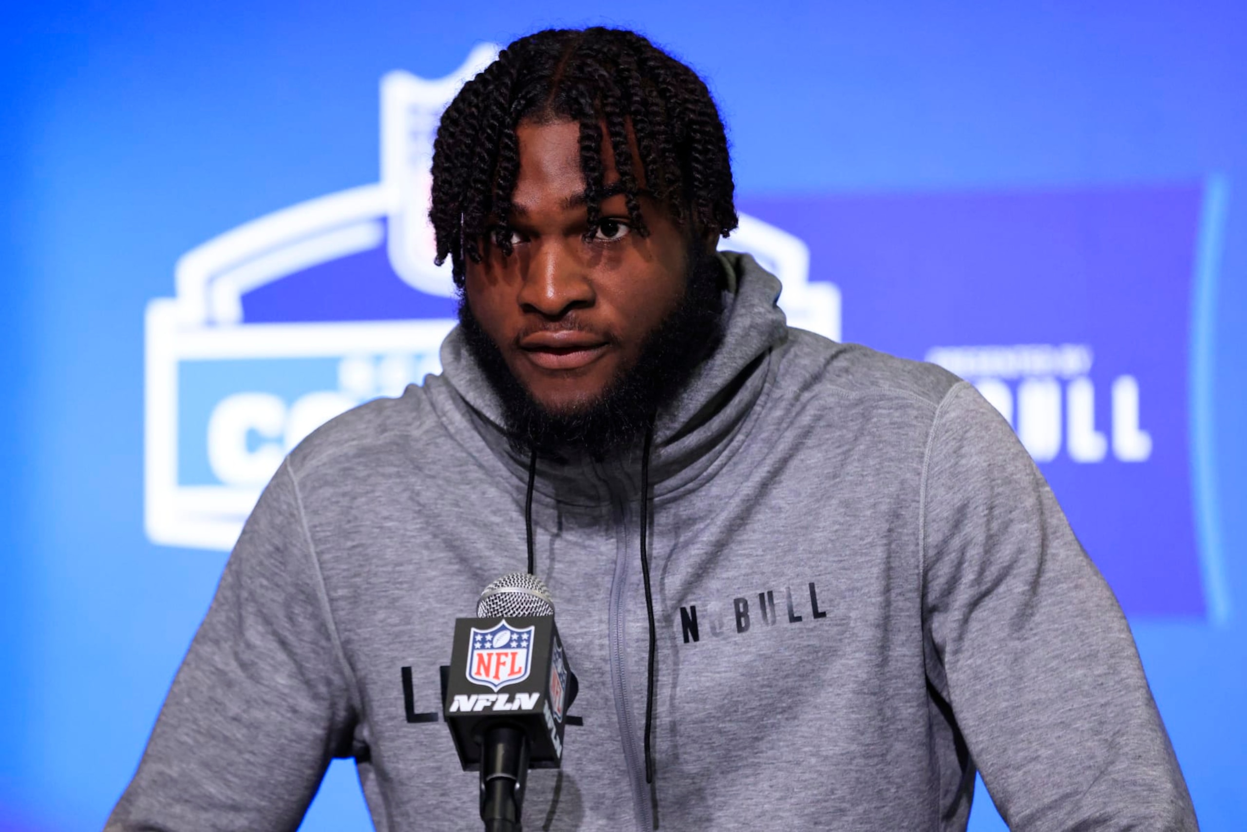 INDIANAPOLIS, INDIANA - MARCH 01: Linebacker Will Anderson  of Alabama speaks to the media during the NFL Combine at Lucas Oil Stadium on March 01, 2023 in Indianapolis, Indiana. (Photo by Justin Casterline/Getty Images)