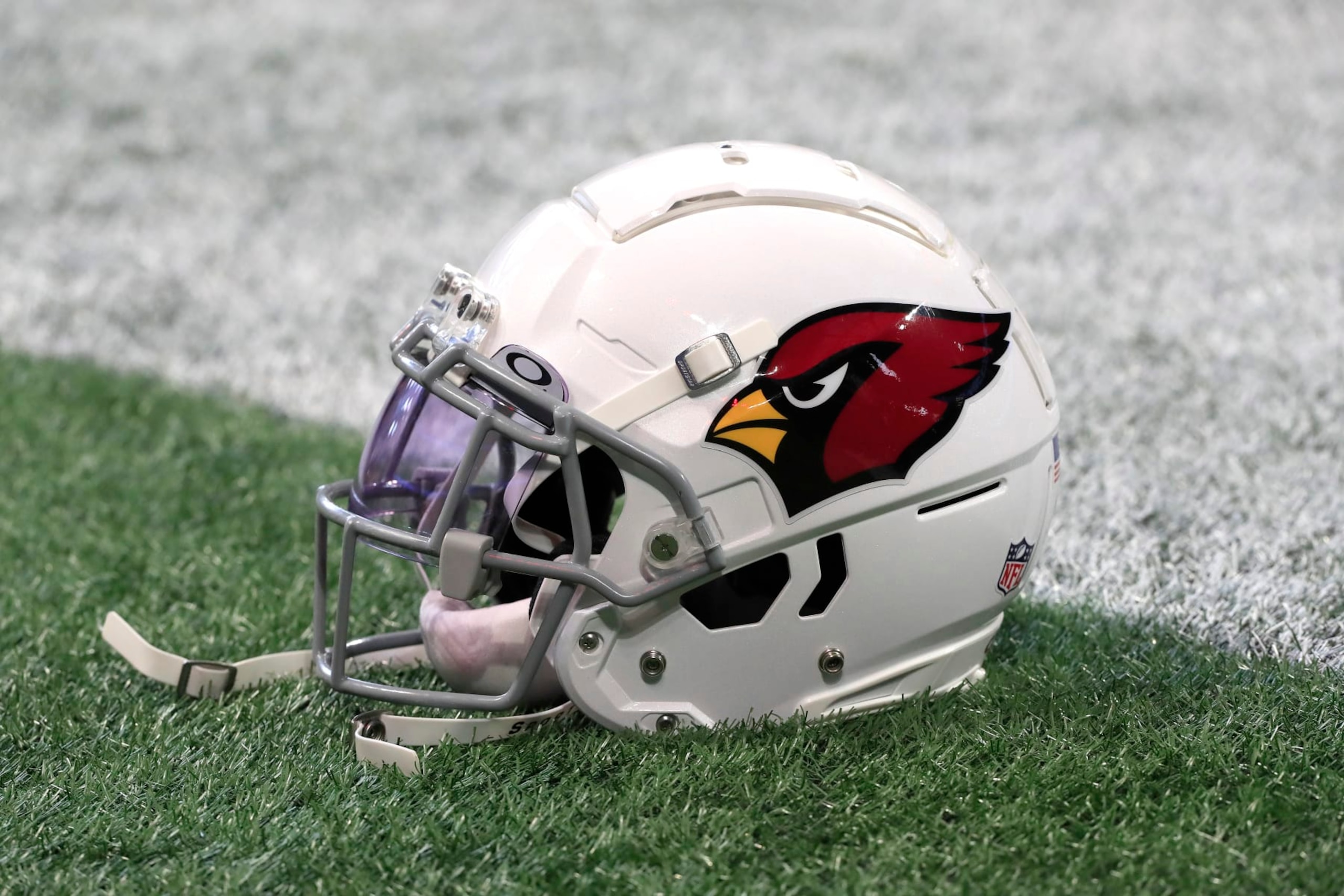 ATLANTA, GA - JANUARY 01: A cardinals football helmet on the field before the Week 17 Sunday afternoon NFL game between the Arizona Cardinals and the Atlanta Falcons on January 1, 2023 at the Mercedes-Benz Stadium in Atlanta, Georgia.  (Photo by David J. Griffin/Icon Sportswire via Getty Images)