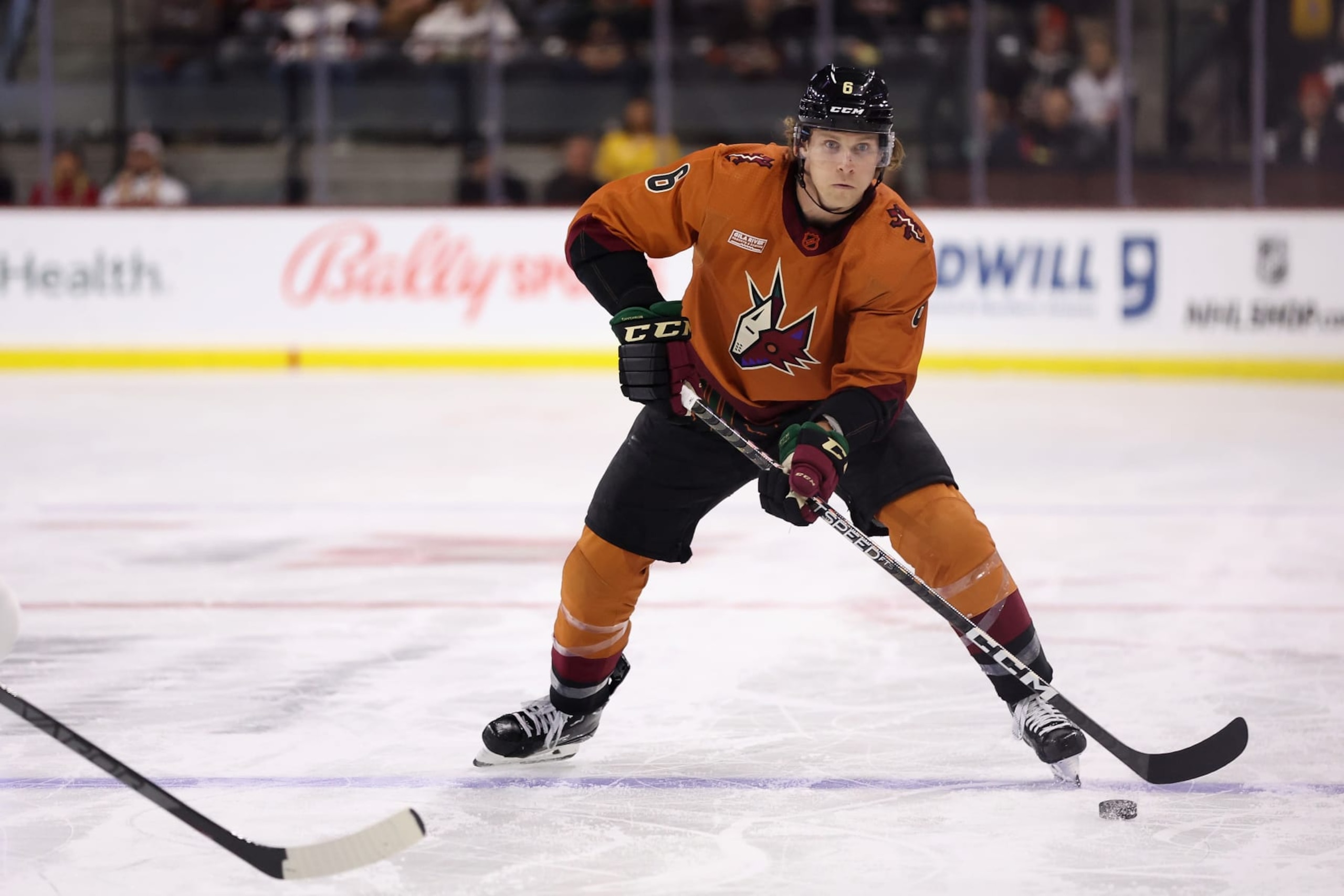 TEMPE, ARIZONA - JANUARY 12: Jakob Chychrun #6 of the Arizona Coyotes skates with the puck during the NHL game at Mullett Arena on January 12, 2023 in Tempe, Arizona. The Senators defeated the Coyotes 5-3.  (Photo by Christian Petersen/Getty Images)