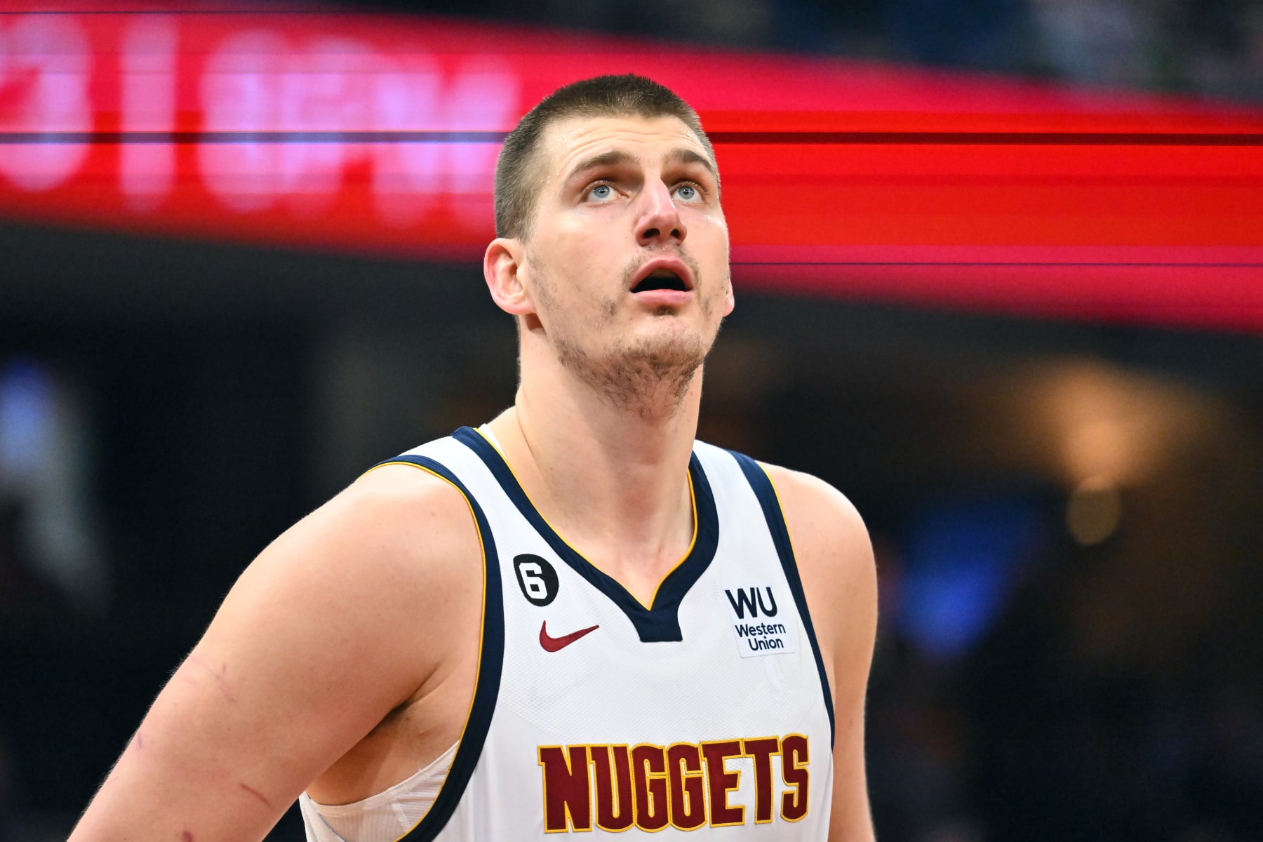 CLEVELAND, OHIO - FEBRUARY 23: Nikola Jokic #15 of the Denver Nuggets waits for a rebound during the second quarter against the Cleveland Cavaliers at Rocket Mortgage Fieldhouse on February 23, 2023 in Cleveland, Ohio. NOTE TO USER: User expressly acknowledges and agrees that, by downloading and or using this photograph, User is consenting to the terms and conditions of the Getty Images License Agreement. (Photo by Jason Miller/Getty Images)