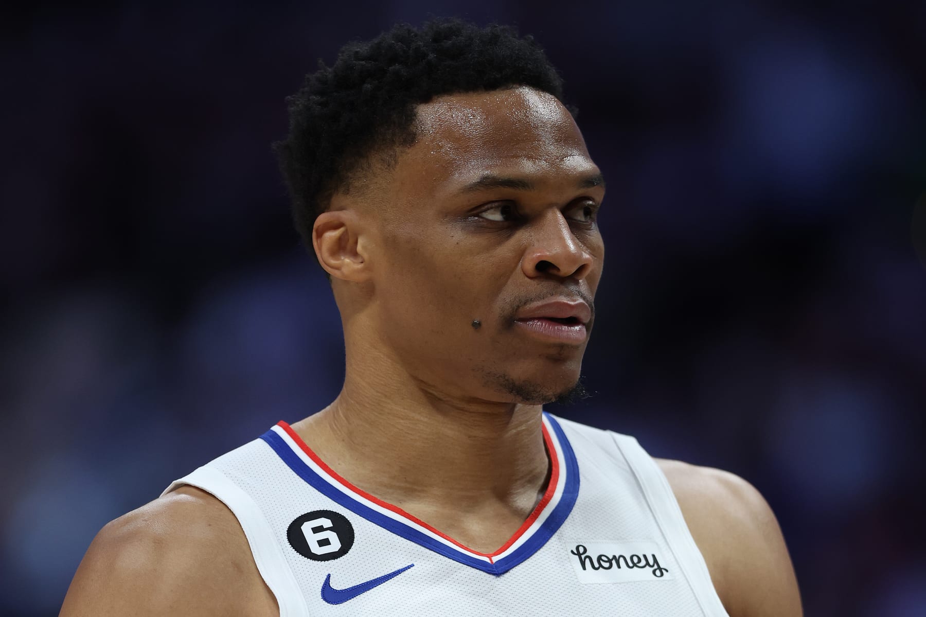 DENVER, COLORADO - FEBRUARY 26: Russell Westbrook #0 of the Los Angeles Clippers plays the Denver Nuggets in the first quarter at Ball Arena on February 26, 2023 in Denver, Colorado. NOTE TO USER: User expressly acknowledges and agrees that, by downloading and/or using this photograph, User is consenting to the terms and conditions of the Getty Images License Agreement. (Photo by Matthew Stockman/Getty Images)