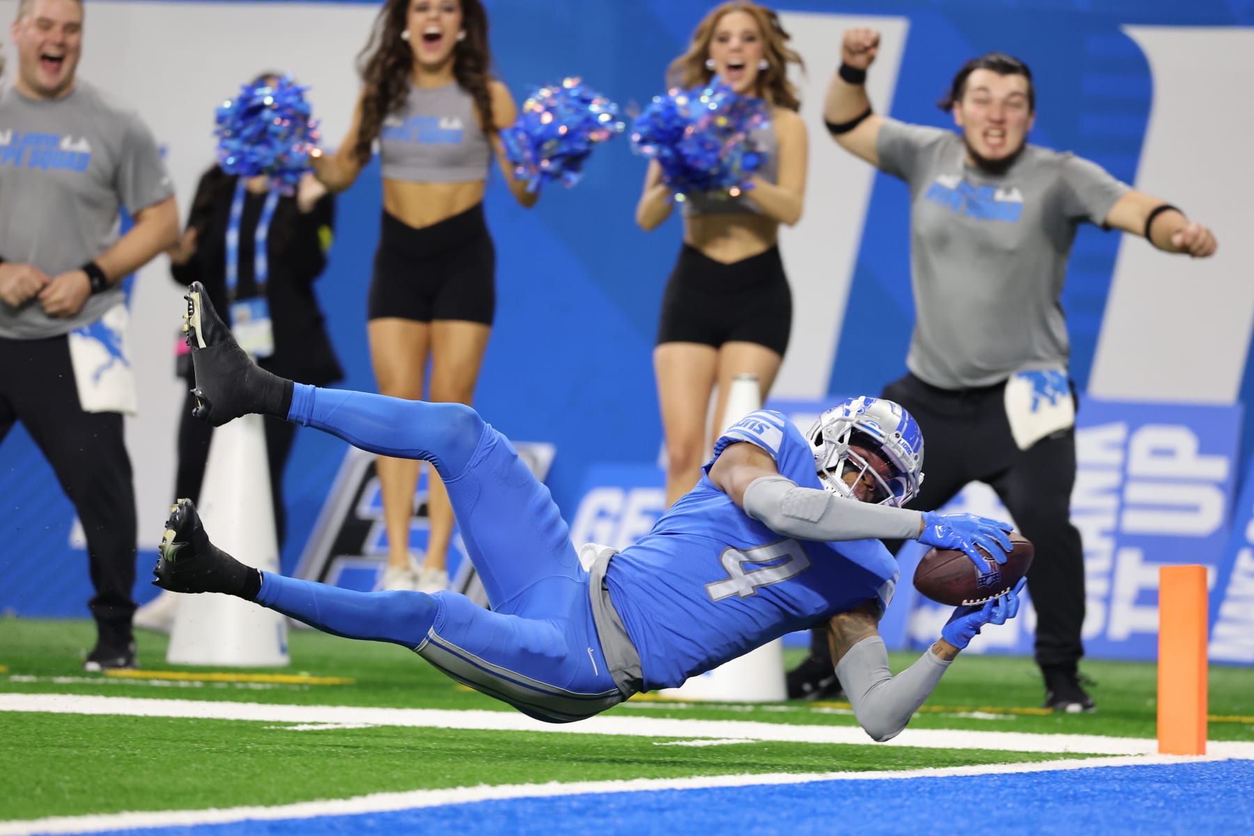 DETROIT, MICHIGAN - DECEMBER 11: DJ Chark #4 of the Detroit Lions plays against the Minnesota Vikings at Ford Field on December 11, 2022 in Detroit, Michigan. (Photo by Gregory Shamus/Getty Images)