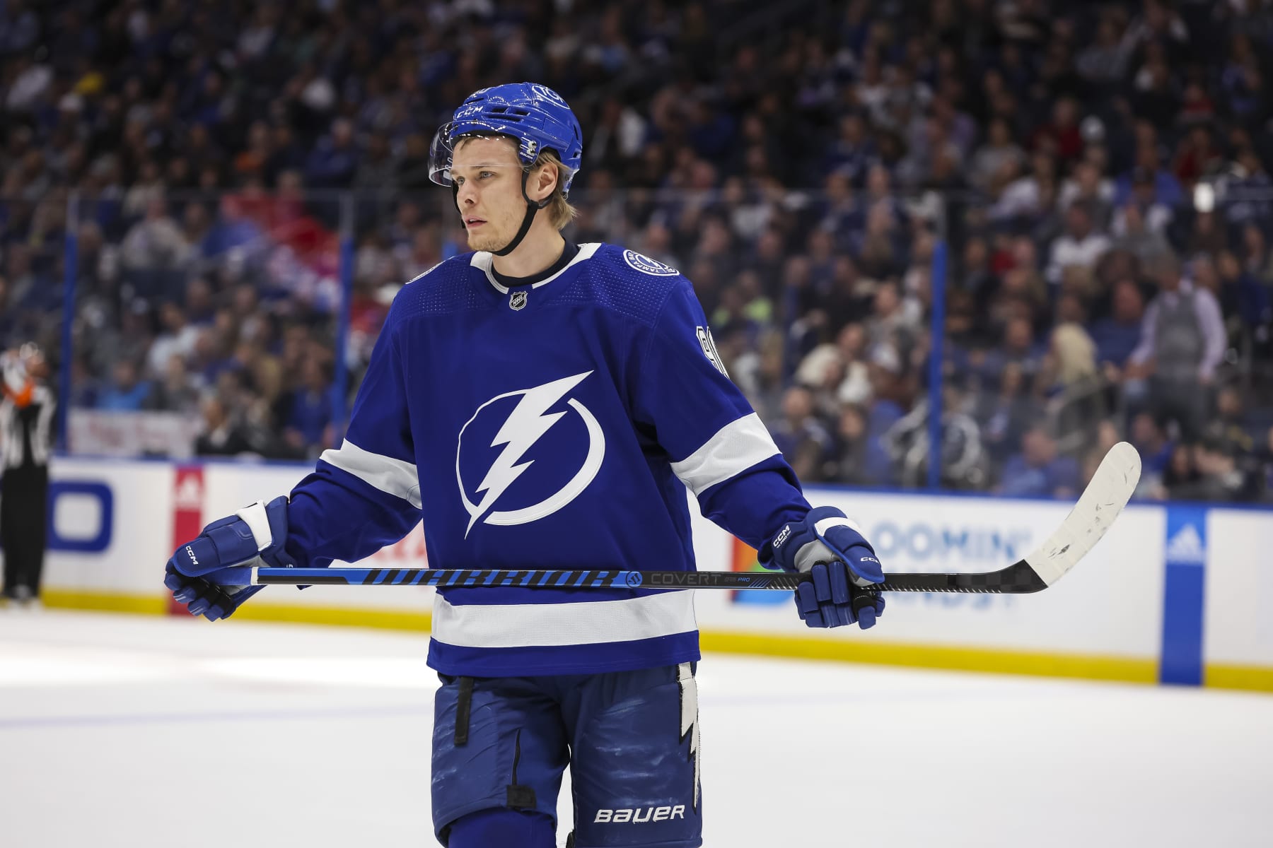 TAMPA, FL - JANUARY 12: Vladislav Namestnikov #90 of the Tampa Bay Lightning skates against the Vancouver Canucks during the second period at Amalie Arena on January 12, 2023 in Tampa, Florida. (Photo by Mark LoMoglio/NHLI via Getty Images)