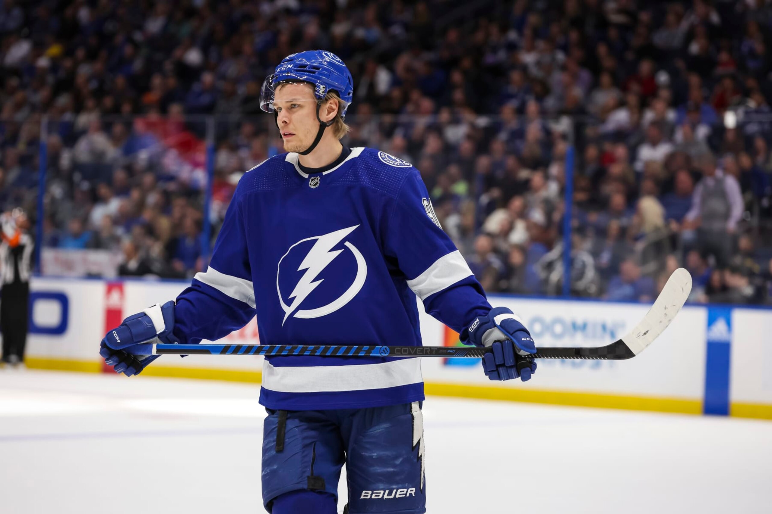 TAMPA, FL - JANUARY 12: Vladislav Namestnikov #90 of the Tampa Bay Lightning skates against the Vancouver Canucks during the second period at Amalie Arena on January 12, 2023 in Tampa, Florida. (Photo by Mark LoMoglio/NHLI via Getty Images)