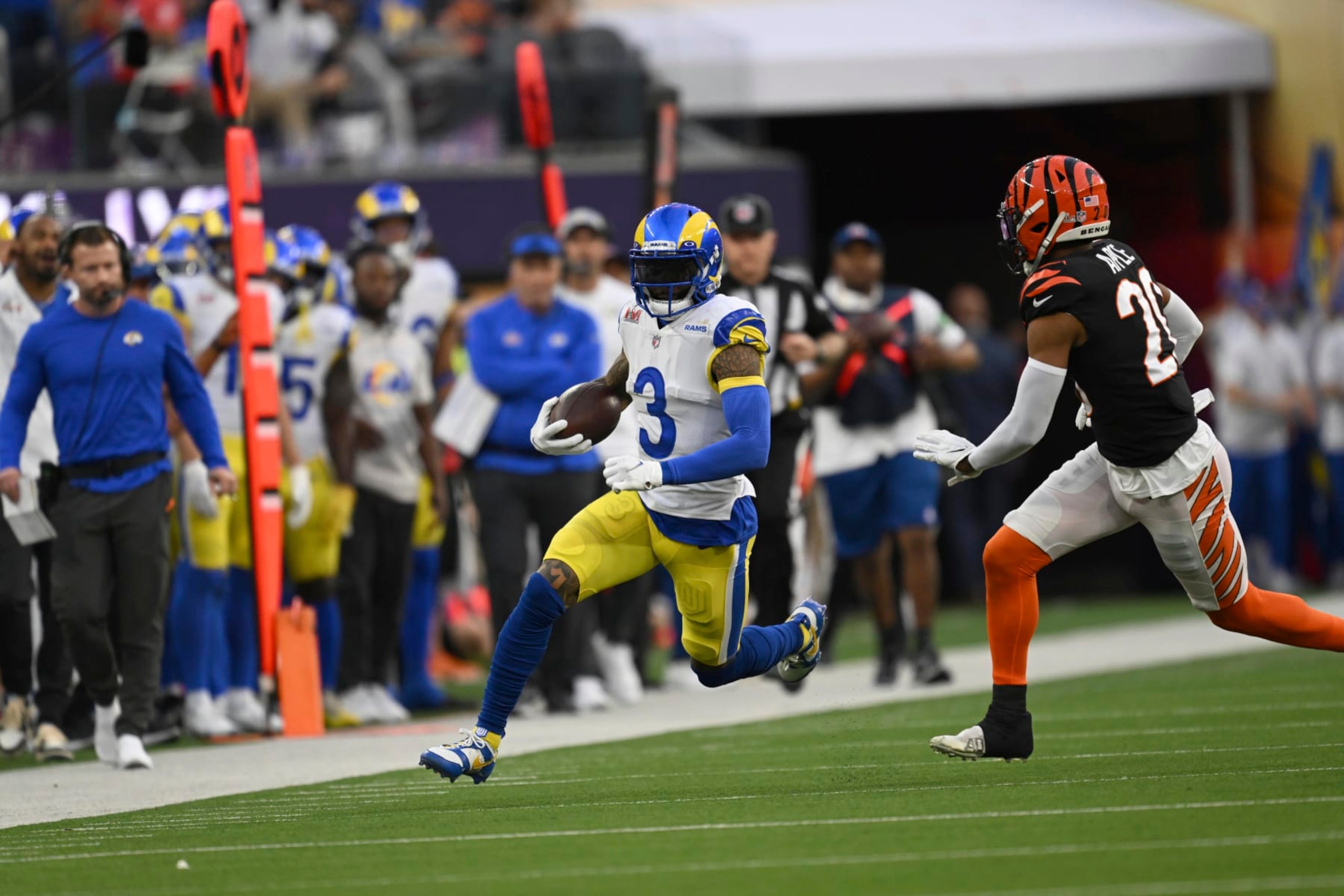 Football: Super Bowl LVI: Los Angeles Rams Odell Beckham Jr. (3) in action vs Cincinnati Bengals at SoFi Stadium. Inglewood, CA 2/13/2022 CREDIT: John W. McDonough (Photo by John W. McDonough/Sports Illustrated via Getty Images) (Set Number: X163970 TK1)