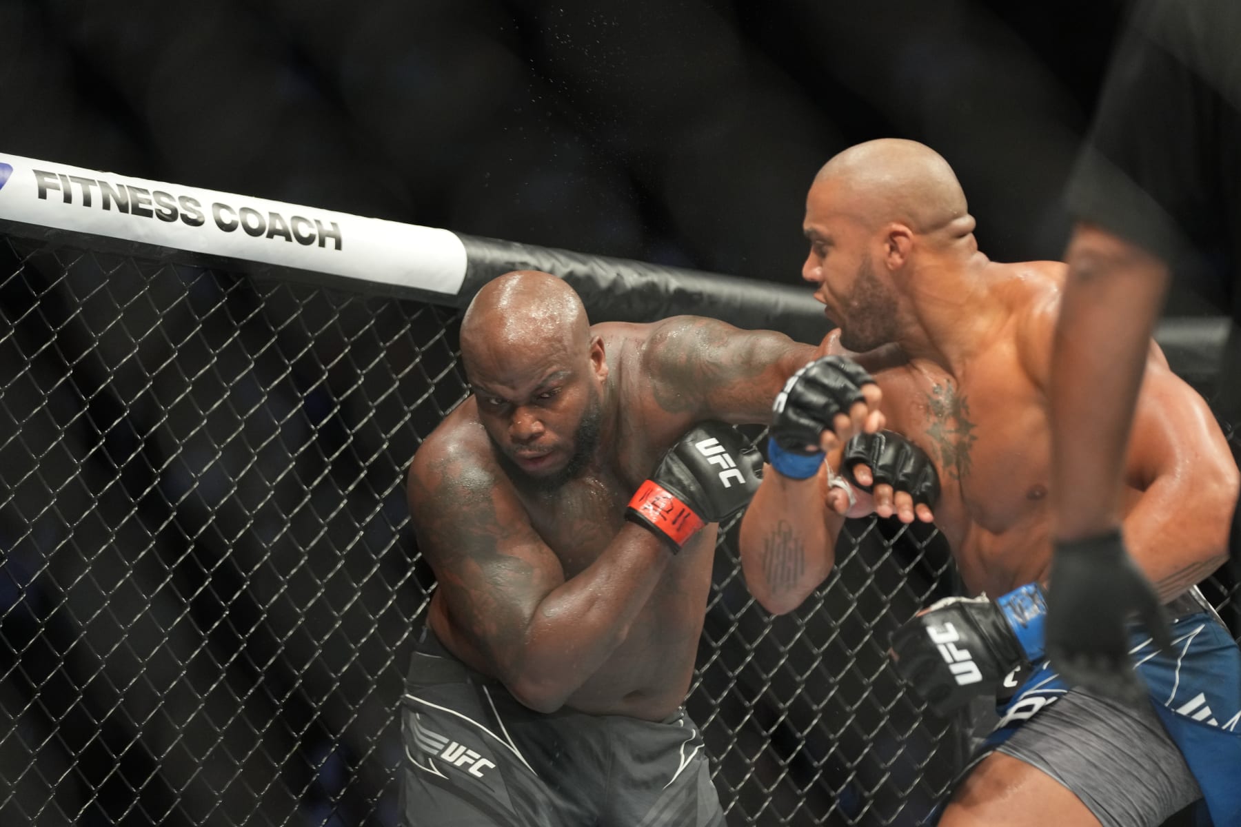 HOUSTON, TX - AUGUST 07: (L-R) Derrick Lewis battles Ciryl Gane in their Interim Heavyweight (Title) bout during UFC 265 on August 07, 2021, at Toyota Center in Houston, TX. (Photo by Louis Grasse/PxImages/Icon Sportswire via Getty Images)