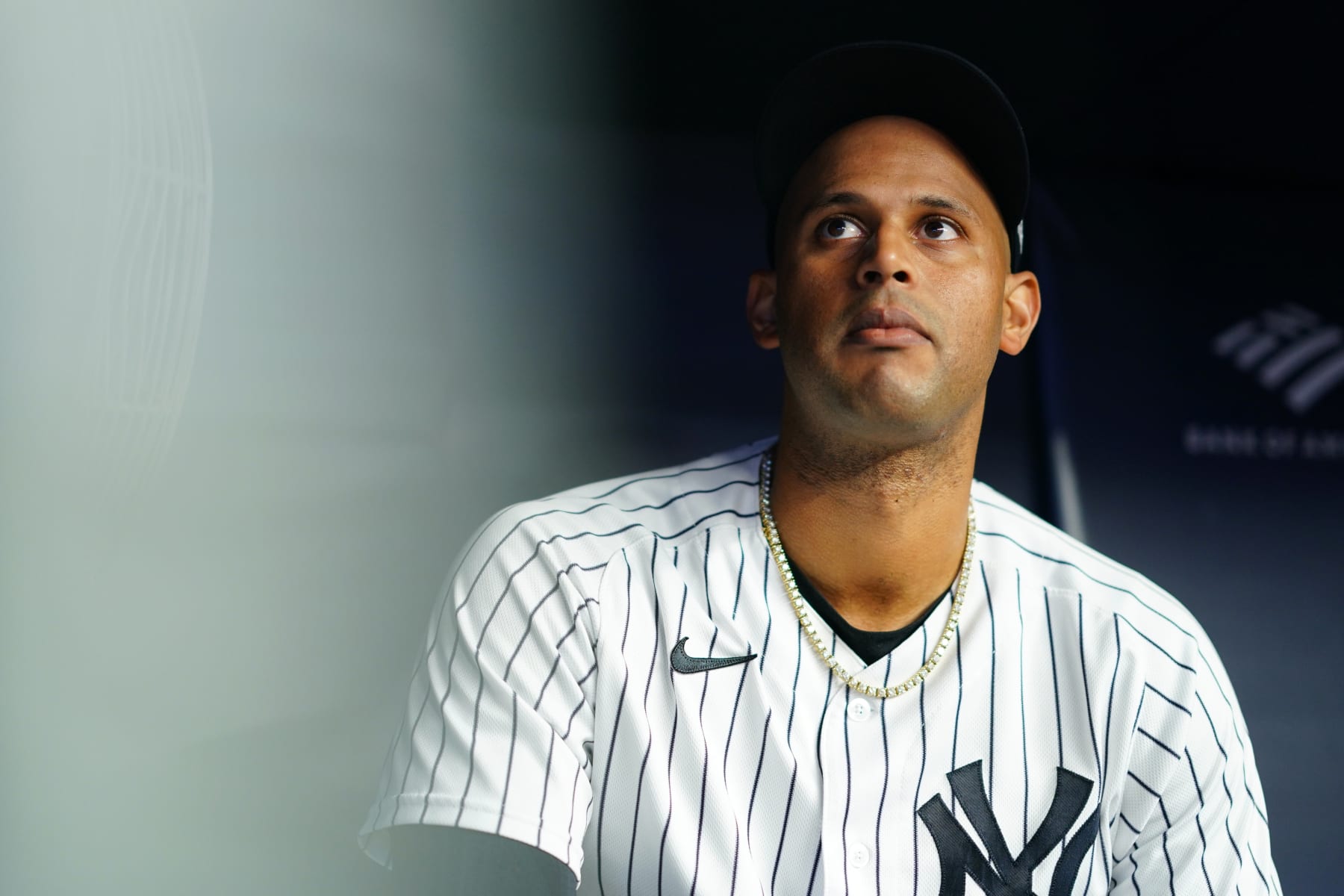 NEW YORK, NY - SEPTEMBER 25: Aaron Hicks #31 of the New York Yankees looks on during the game between the Boston Red Sox and the New York Yankees at Yankee Stadium on Sunday, September 25, 2022 in New York, New York. (Photo by Daniel Shirey/MLB Photos via Getty Images)