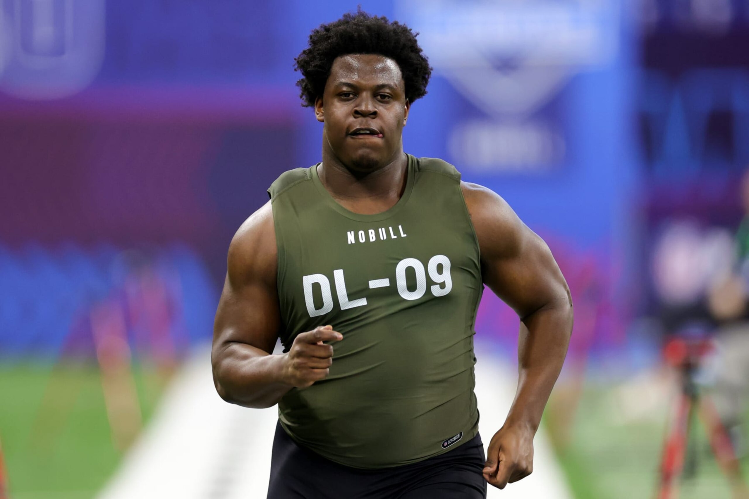 INDIANAPOLIS, INDIANA - MARCH 02: Defensive lineman Calijah Kancey of Pittsburgh participates in the 40-yard dash during the NFL Combine at Lucas Oil Stadium on March 02, 2023 in Indianapolis, Indiana. (Photo by Stacy Revere/Getty Images)