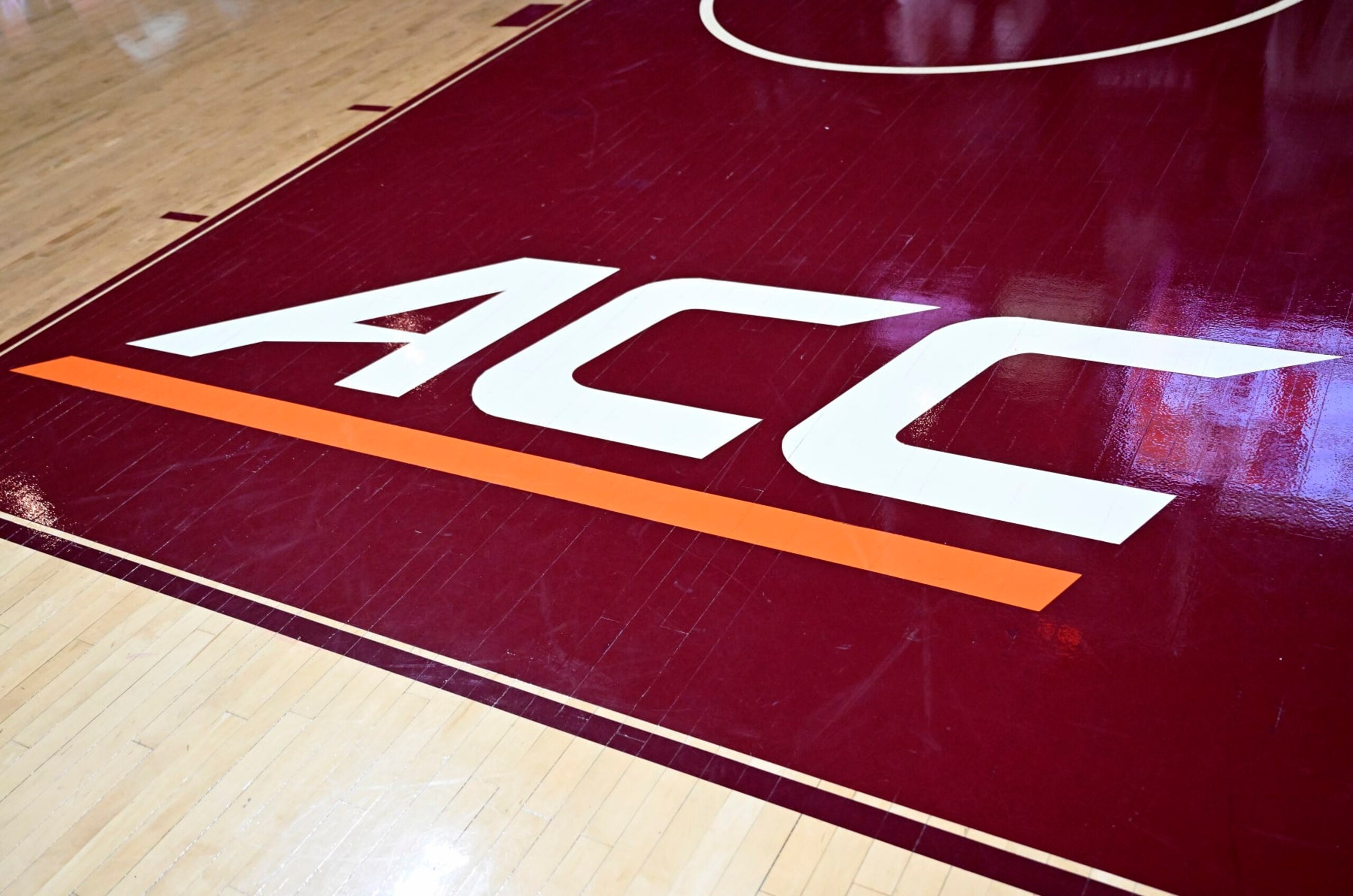 BLACKSBURG, VIRGINIA - JANUARY 22: A view of the ACC logo on the court at Cassell Coliseum after the game between the Virginia Tech Hokies and the Wake Forest Demon Deacons on January 22, 2023 in Blacksburg, Virginia. (Photo by G Fiume/Getty Images) BLACKSBURG, VIRGINIA - JANUARY 22: A view of the ACC logo on the court at Cassell Coliseum after the game between the Virginia Tech Hokies and the Wake Forest Demon Deacons on January 22, 2023 in Blacksburg, Virginia. (Photo by G Fiume/Getty Images)