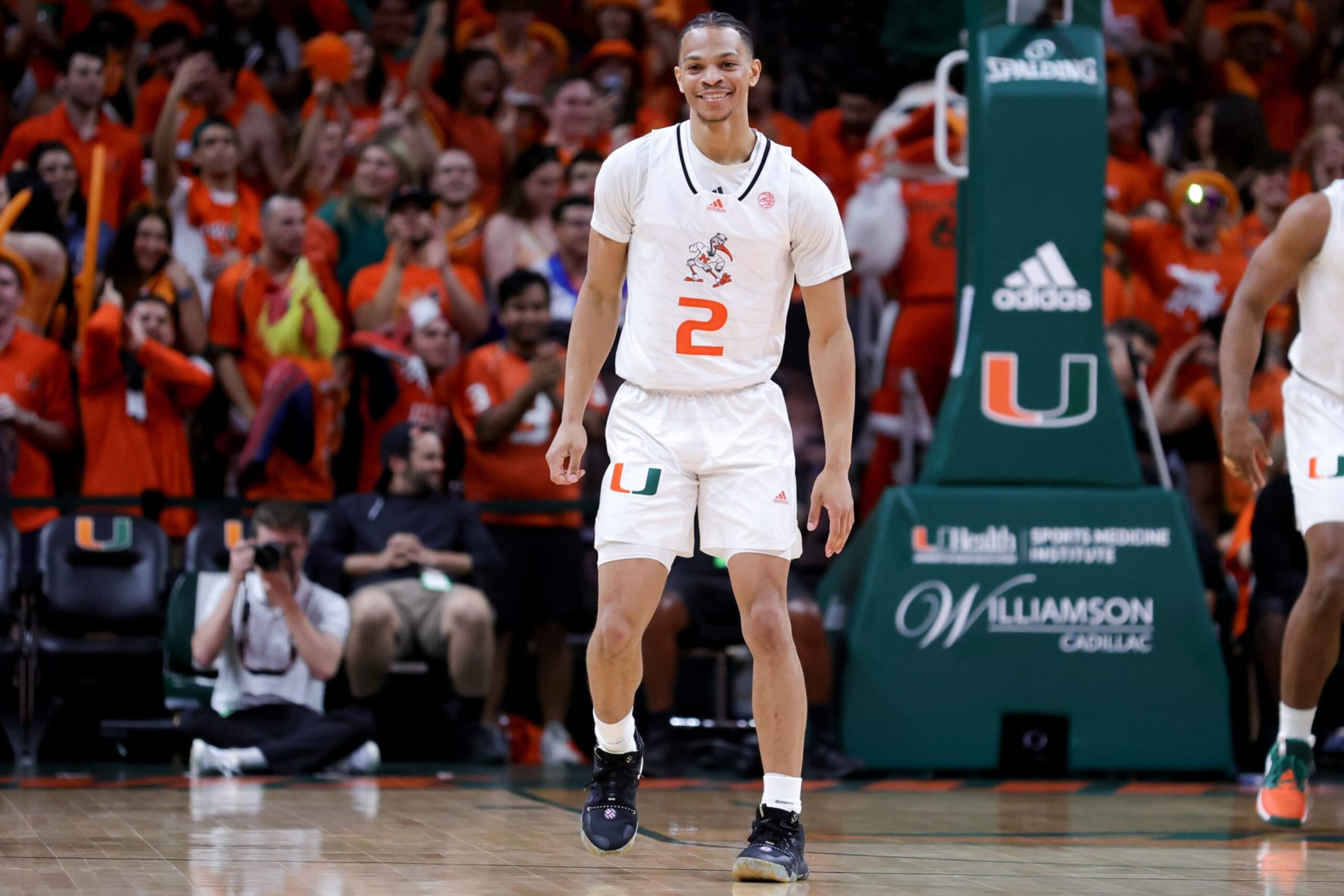 CORAL GABLES, FLORIDA - FEBRUARY 25: Isaiah Wong #2 of the Miami Hurricanes reacts during the first half of the game against the Florida State Seminoles at Watsco Center on February 25, 2023 in Coral Gables, Florida. (Photo by Megan Briggs/Getty Images) CORAL GABLES, FLORIDA - FEBRUARY 25: Isaiah Wong #2 of the Miami Hurricanes reacts during the first half of the game against the Florida State Seminoles at Watsco Center on February 25, 2023 in Coral Gables, Florida. (Photo by Megan Briggs/Getty Images)
