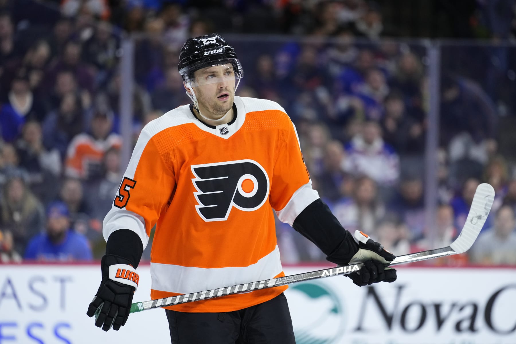 Philadelphia Flyers' James van Riemsdyk plays during an NHL hockey game, Wednesday, March 1, 2023, in Philadelphia. (AP Photo/Matt Slocum)