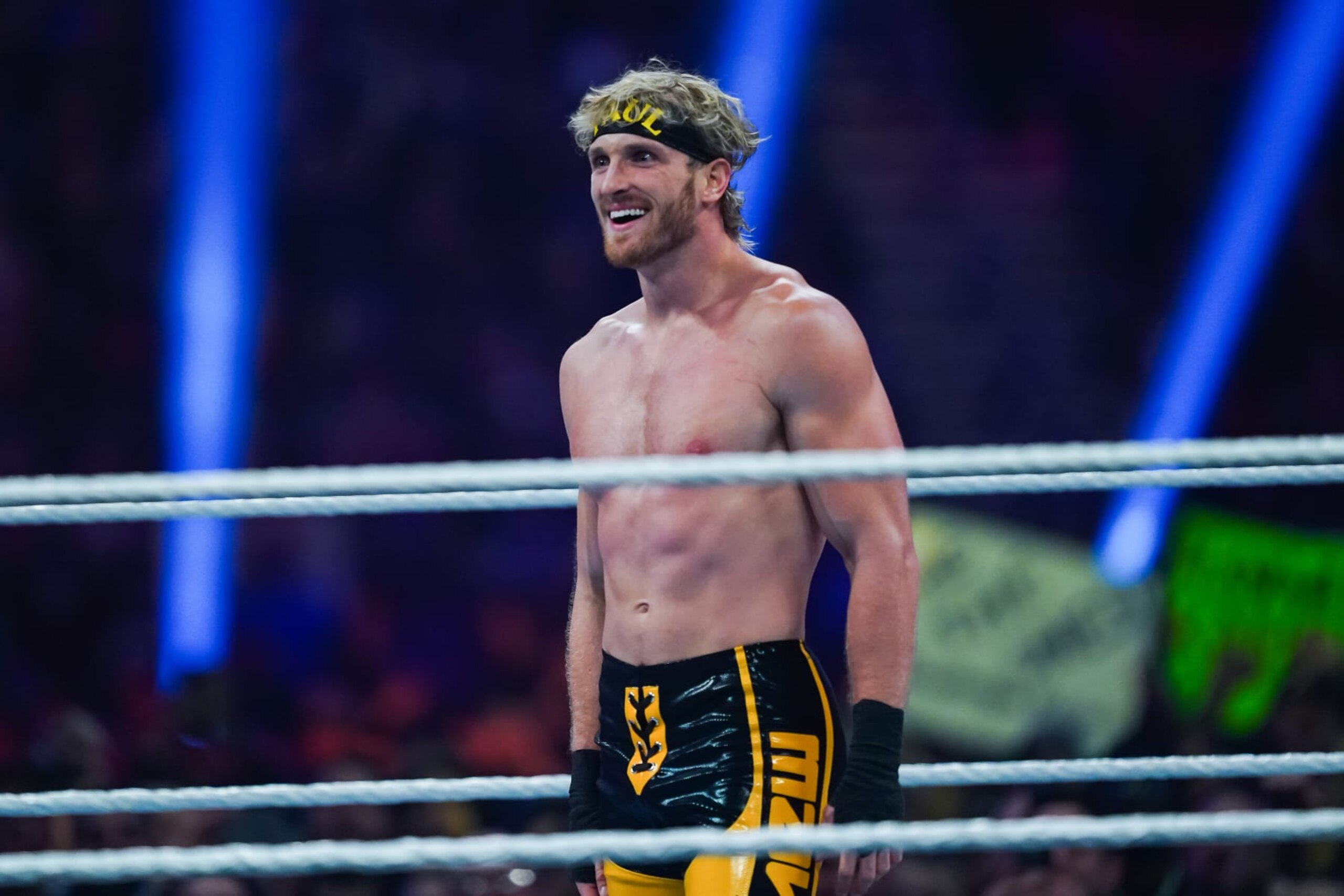 SAN ANTONIO, TEXAS - JANUARY 28: Logan Paul wrestles during the WWE Royal Rumble at the Alamodome on January 28, 2023 in San Antonio, Texas. (Photo by Alex Bierens de Haan/Getty Images) SAN ANTONIO, TEXAS - JANUARY 28: Logan Paul wrestles during the WWE Royal Rumble at the Alamodome on January 28, 2023 in San Antonio, Texas. (Photo by Alex Bierens de Haan/Getty Images)